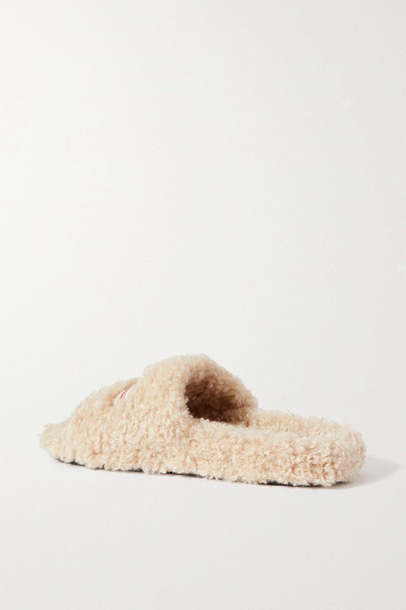 Furry logo-embroidered faux shearling slides - 4