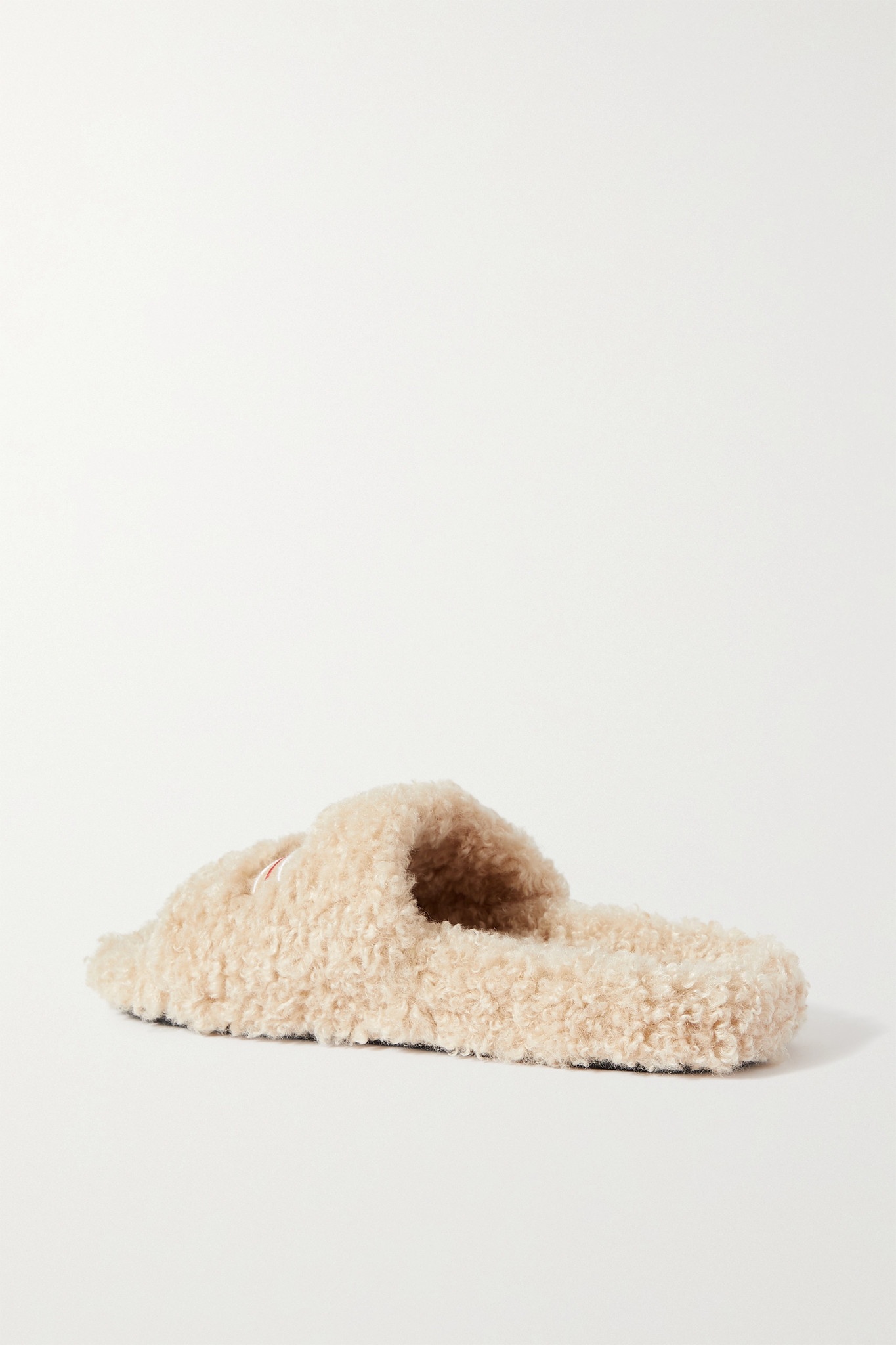 Furry logo-embroidered faux shearling slides - 3