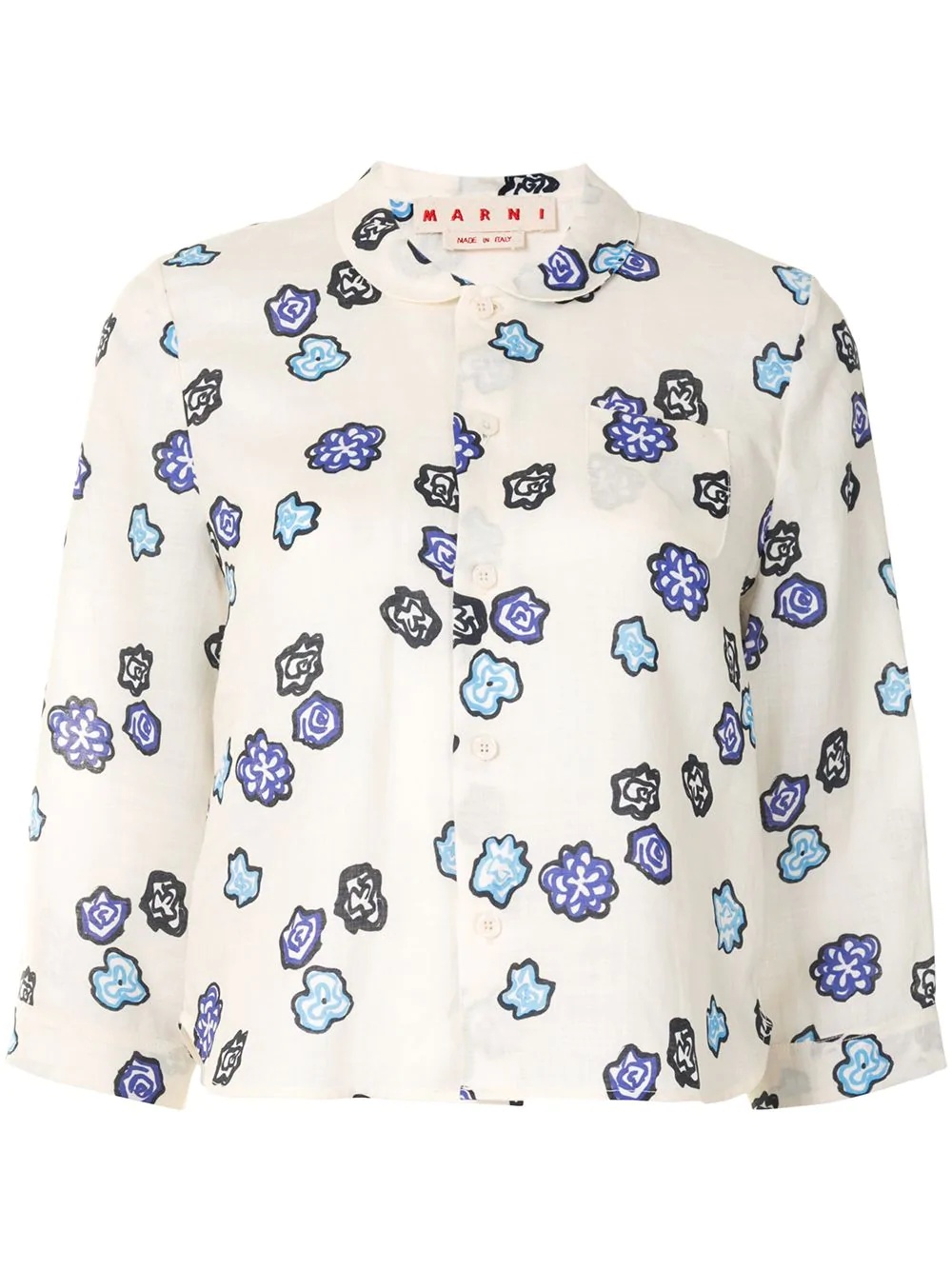 floral print cropped shirt - 1