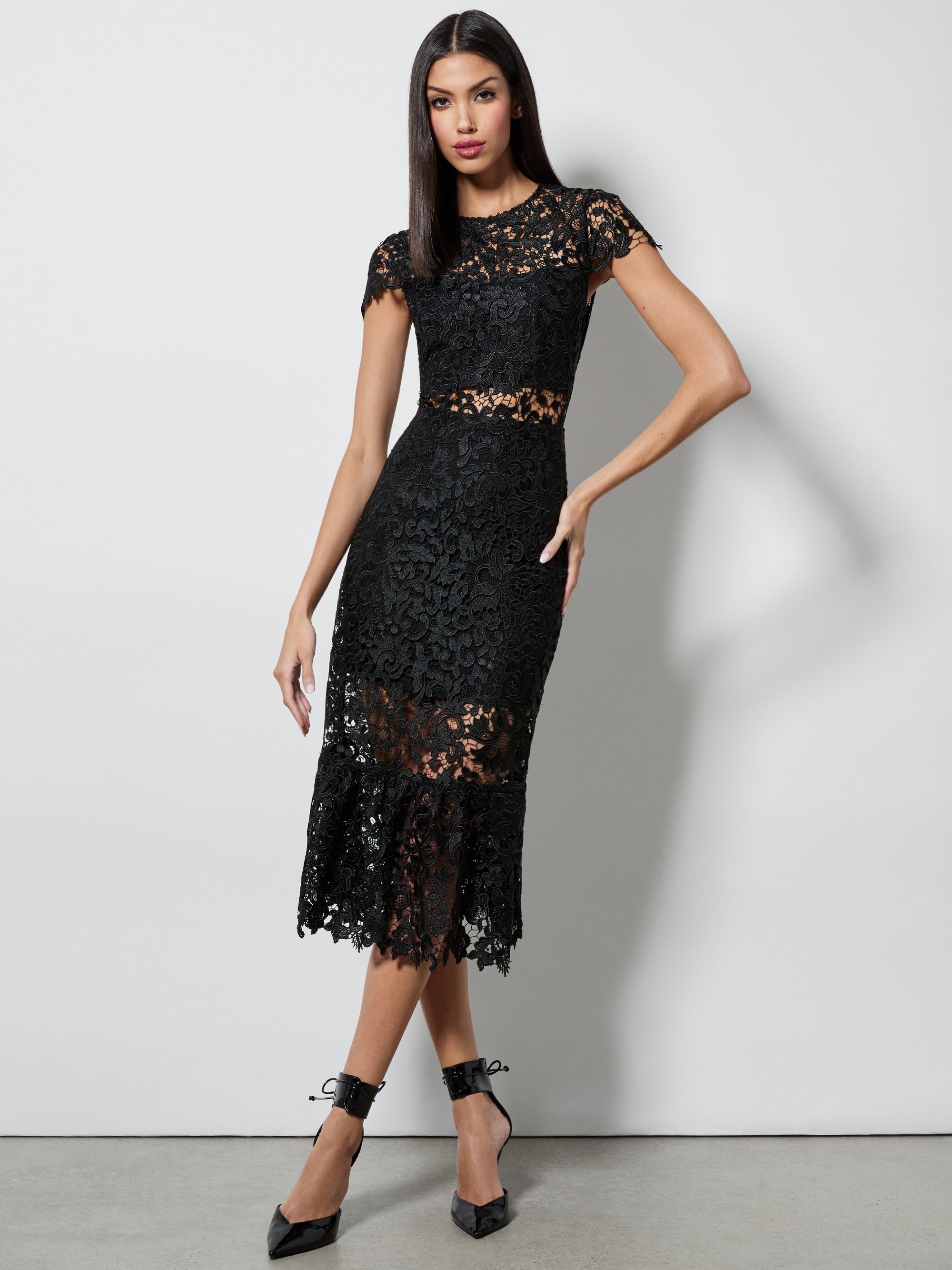 CLOVER OPEN BACK LACE MIDI DRESS - 1