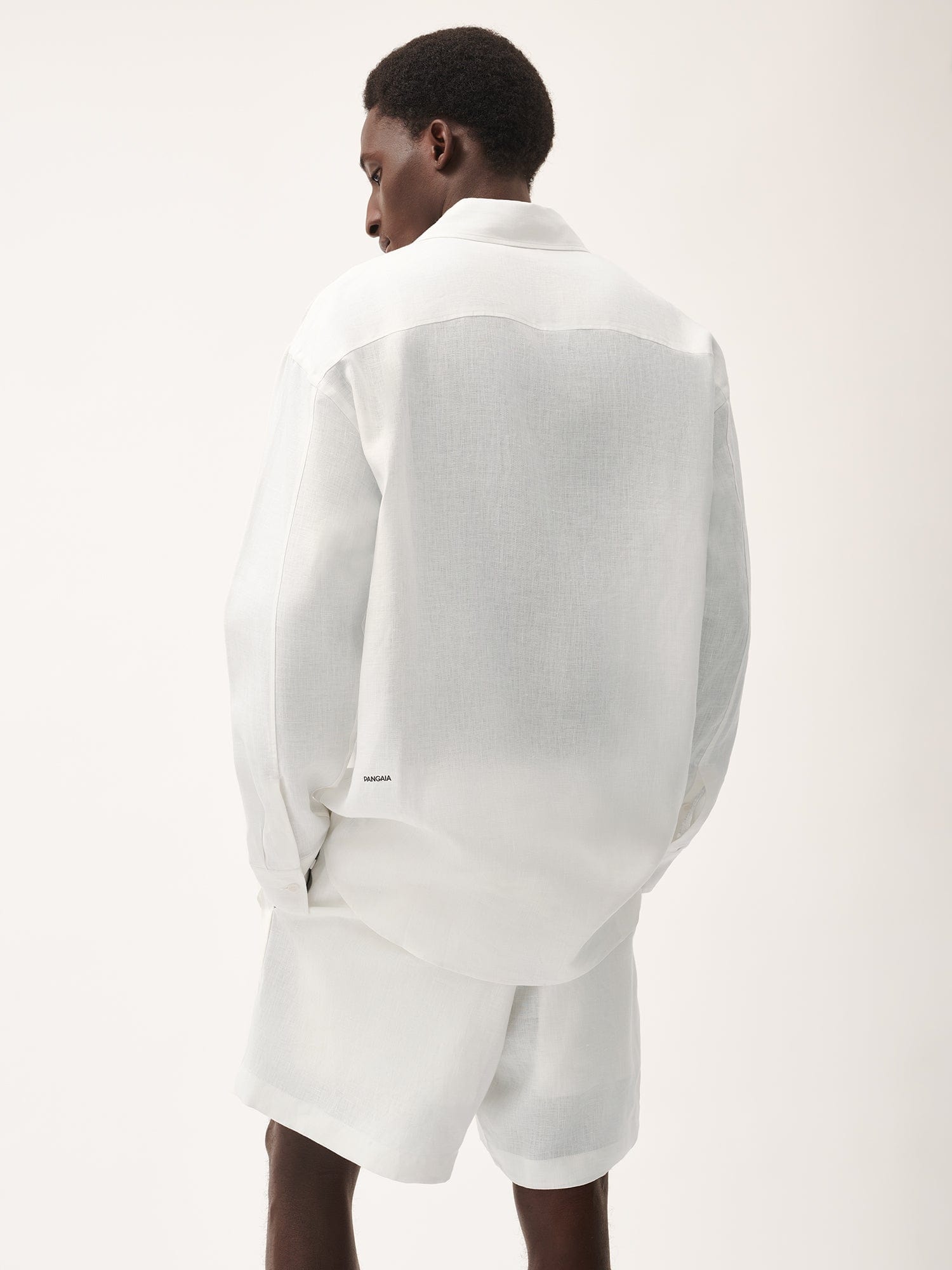 Mens DNA Aloe Linen Collared Long Sleeve Shirt - Off-White - 3