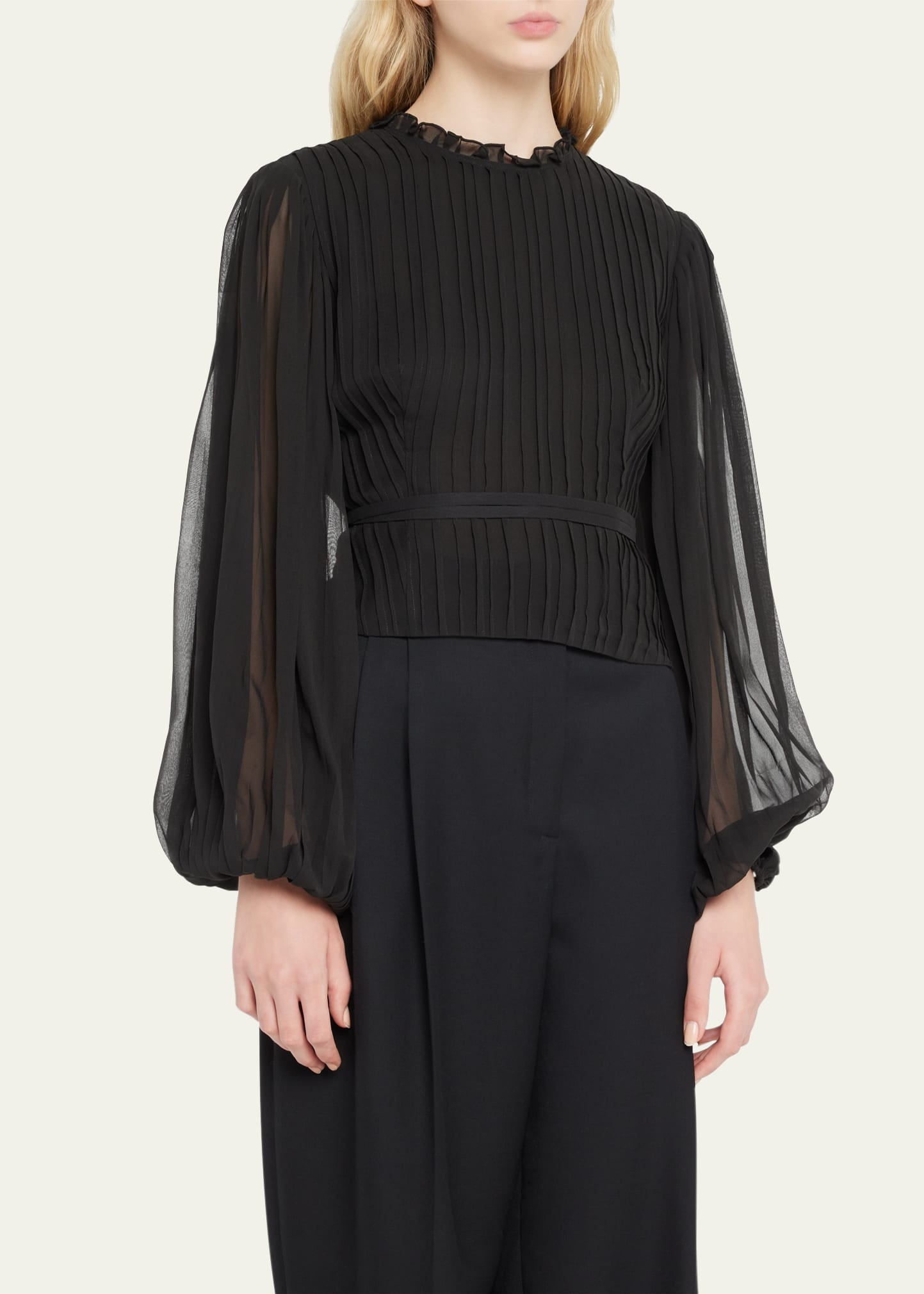 Pleated Waist-Tie Cut-Out Top - 4