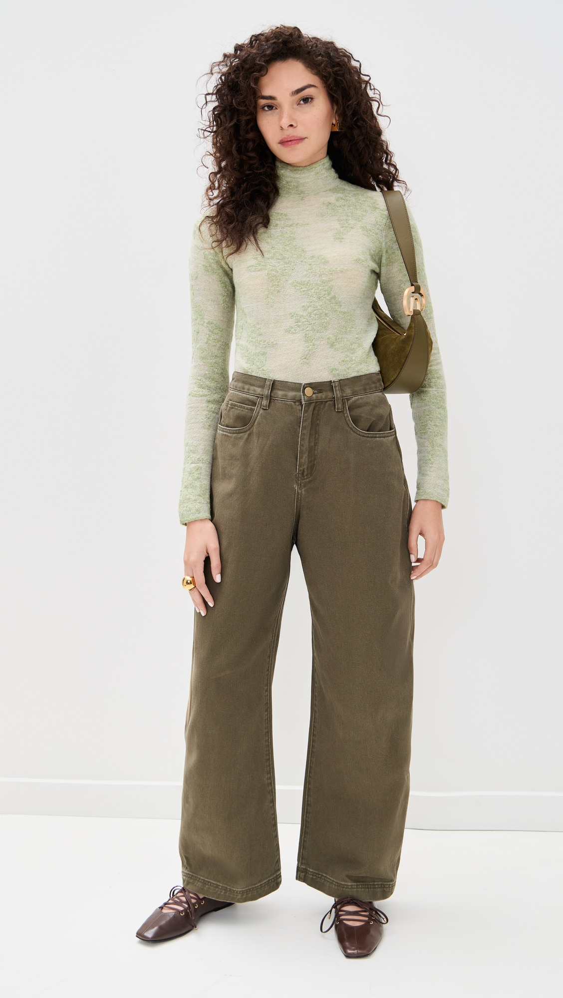 Sheer Flower Jacquard Mock Neck - 4