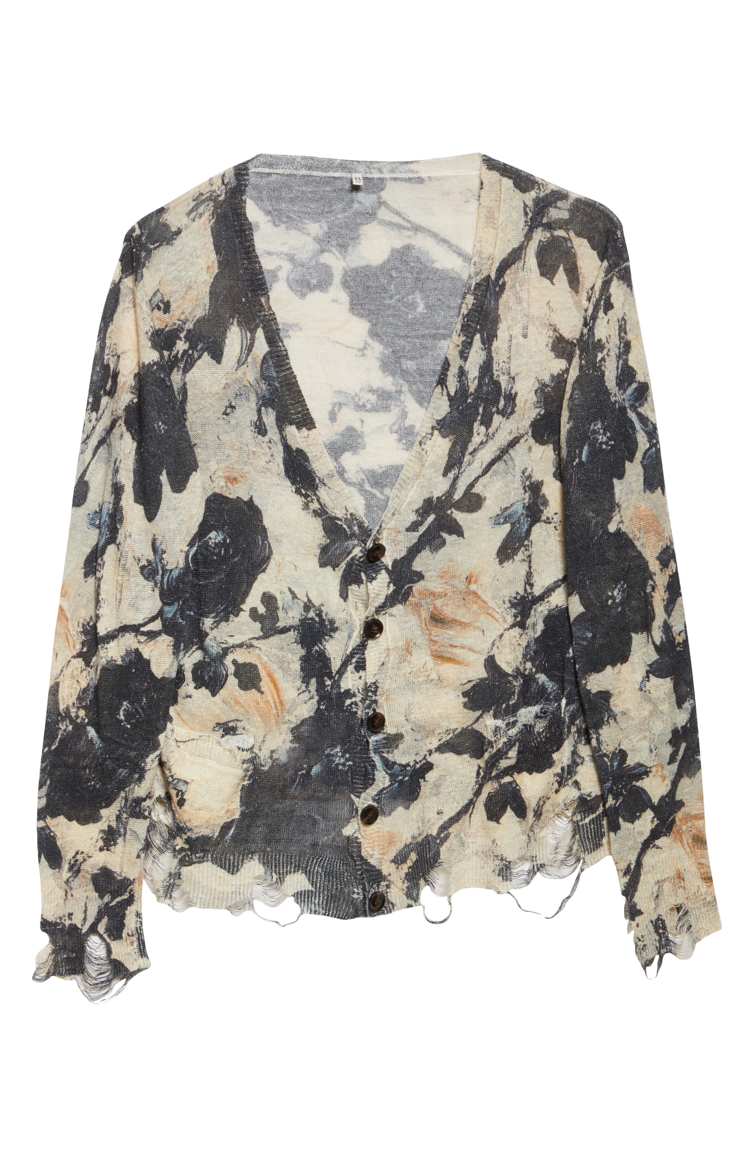 R13 Ripped Floral Linen Cardigan in Black And Cream Floral at Nordstrom - 6