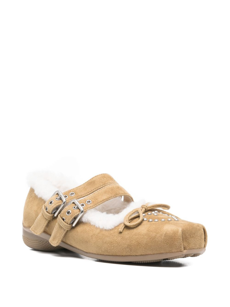 OPEN YY shearling heart-stud ballet flats outlook