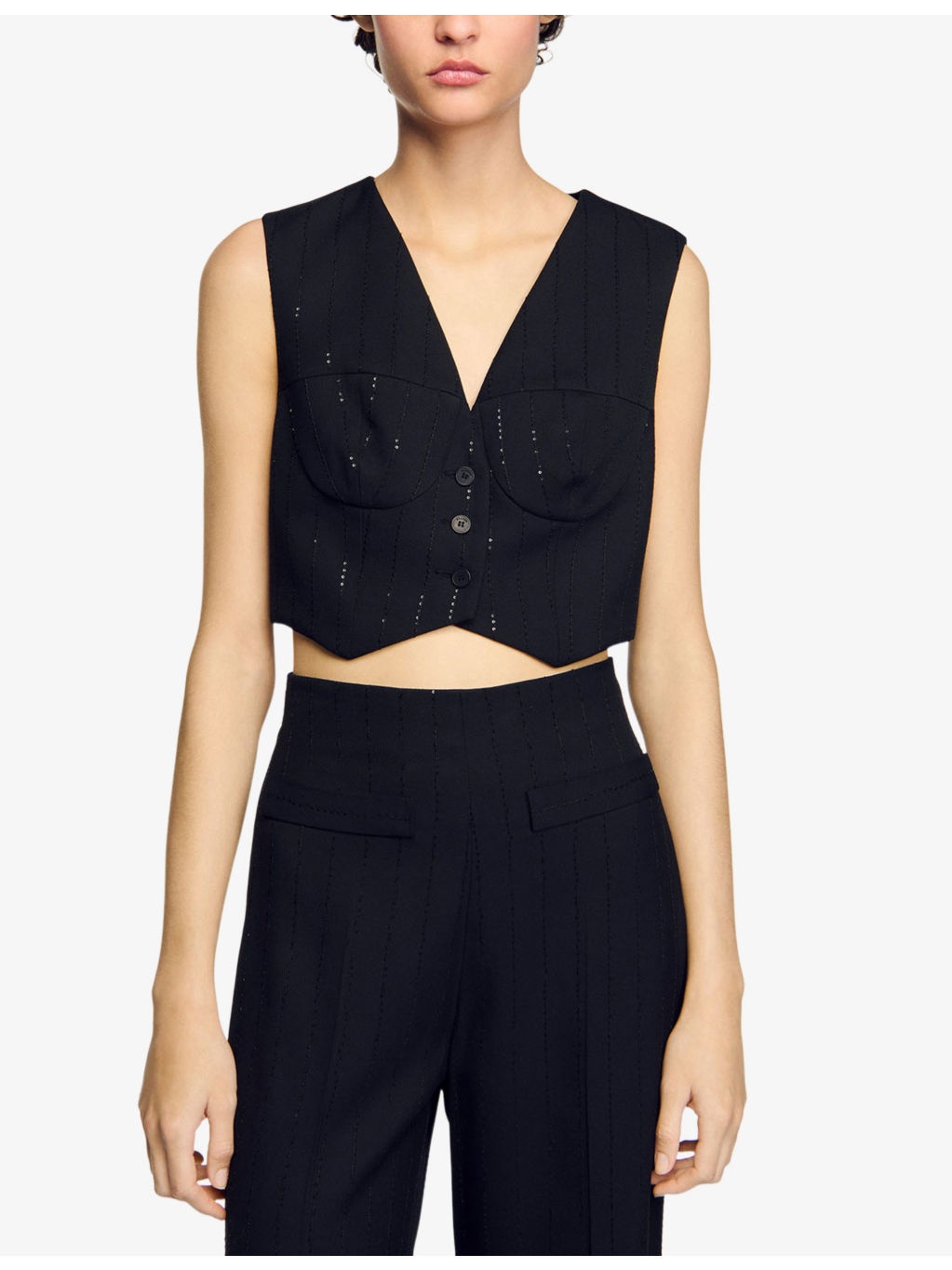 Sequin-Embellished Cropped Woven Top - 3