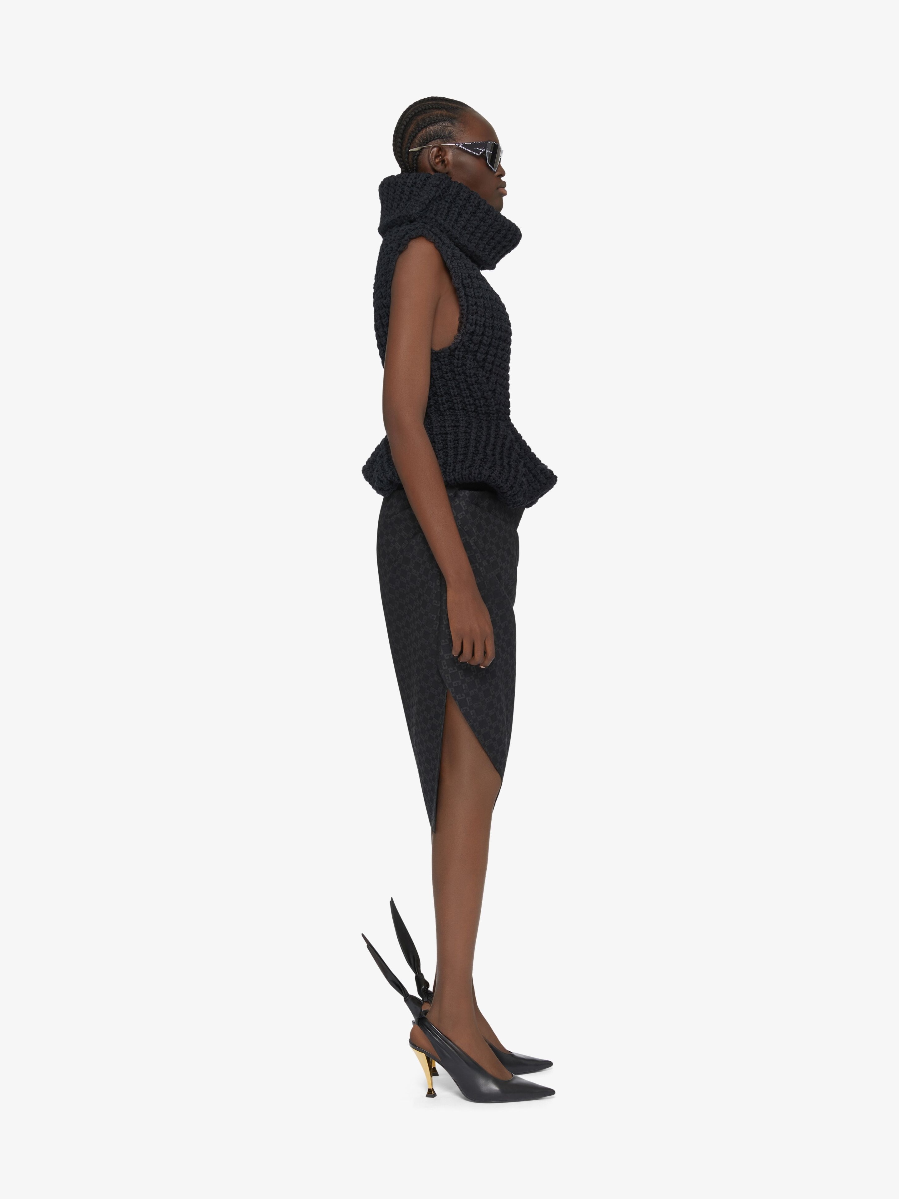 ASYMMETRIC DRAPED SKIRT IN MONOGRAM 72 JACQUARD - 3