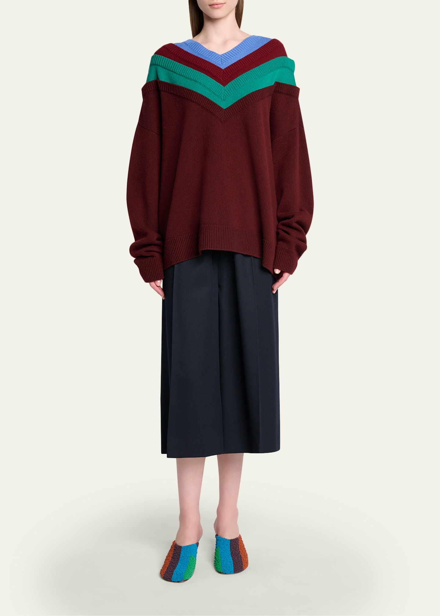 Layered V-Neck Wool Sweater - 2