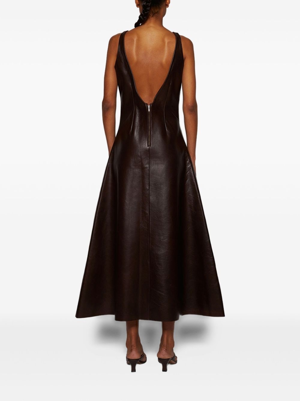 sleeveless leather midi dress - 5