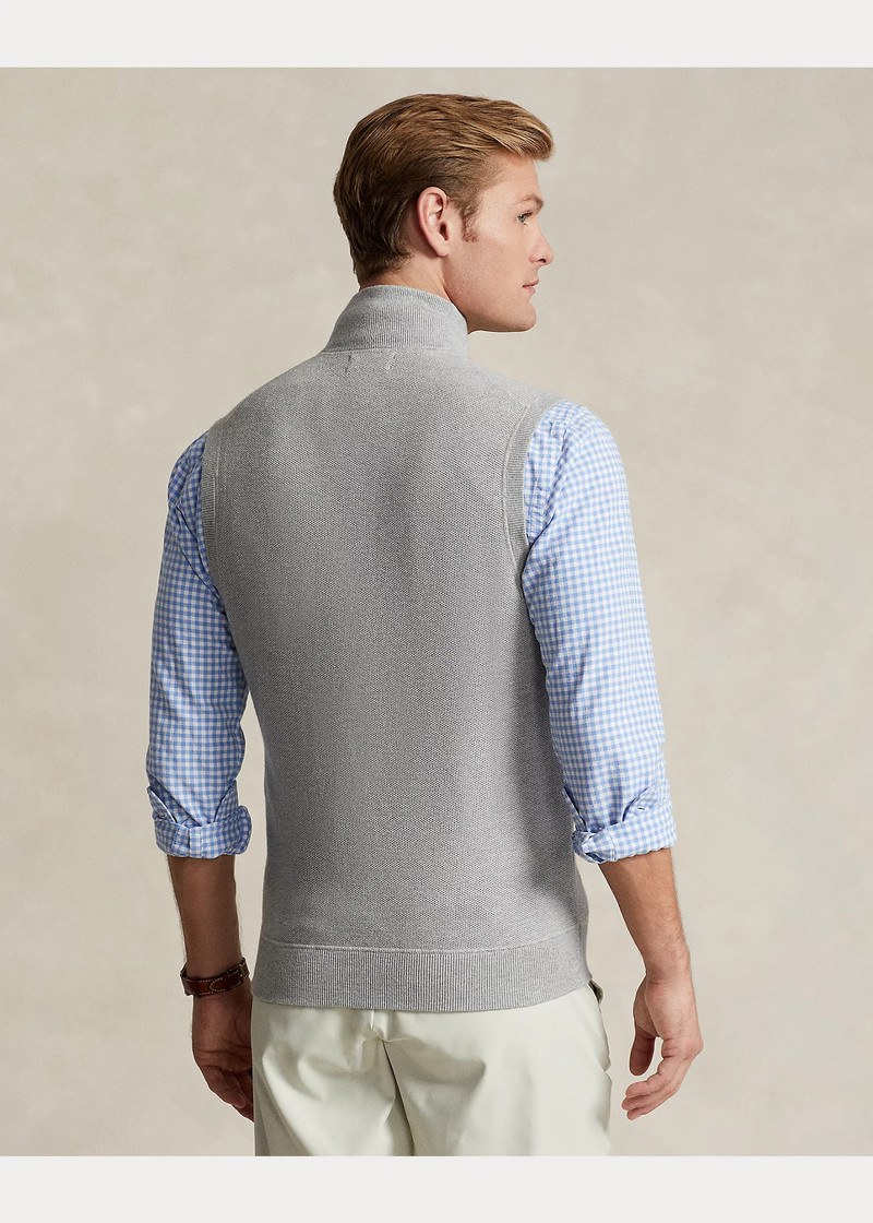 Mesh-Knit Cotton Full-Zip Sweater Vest 4
