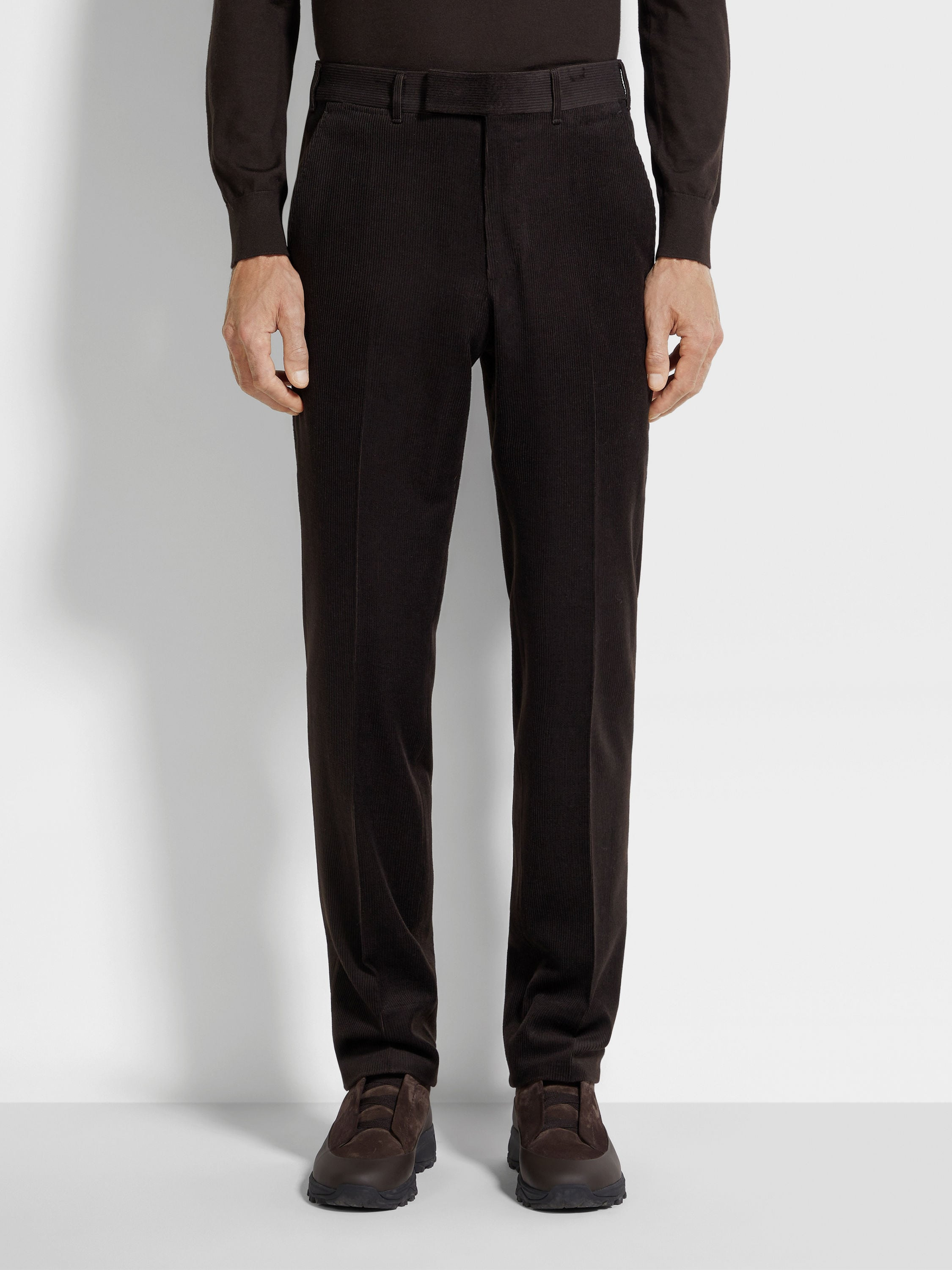 DARK BROWN CASHMERE WOOL AND SILK BLEND PANTS - 5
