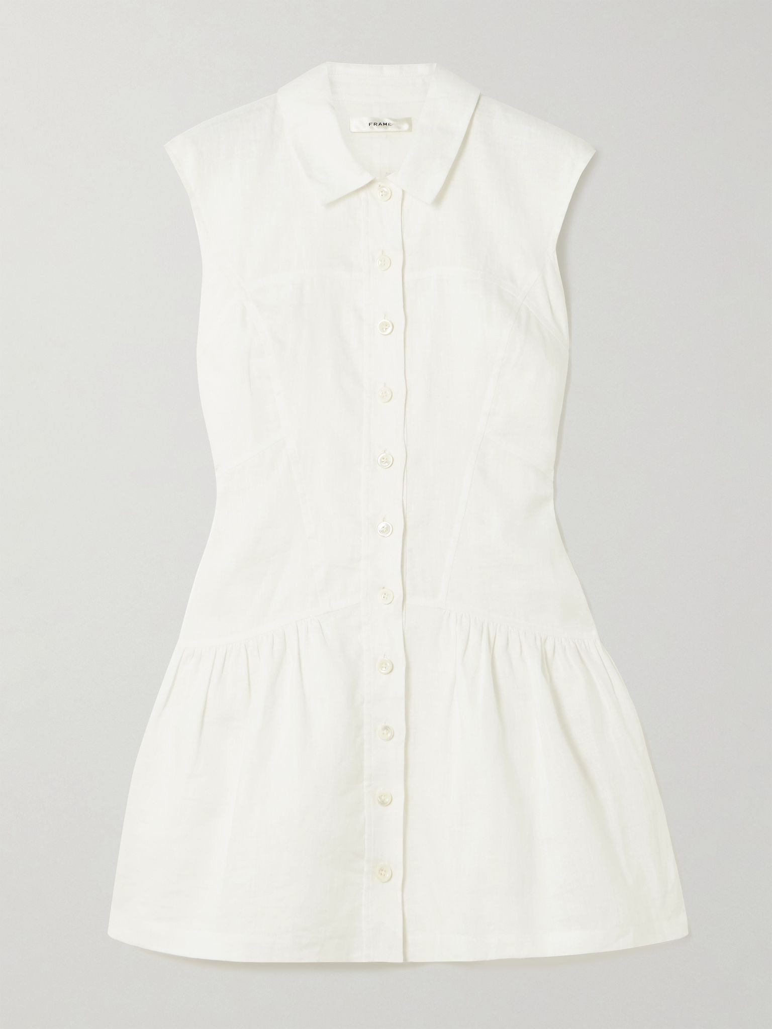 Gathered linen mini shirt dress White - 1