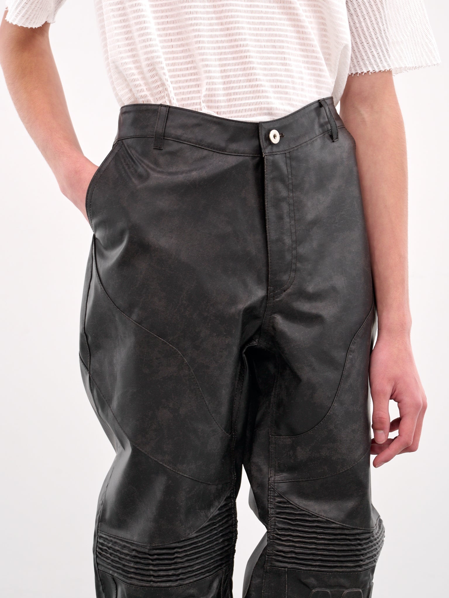 Embossing Faux Leather Trousers - 4