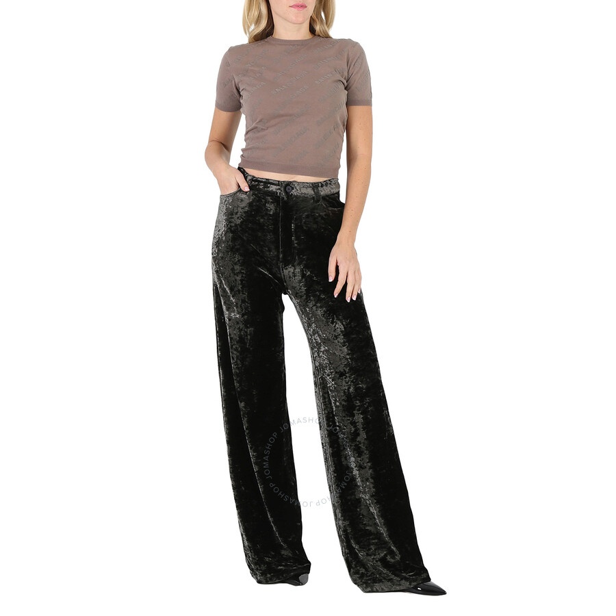 Balenciaga Ladies Velvet Stretch Wide-Leg Trousers - 4