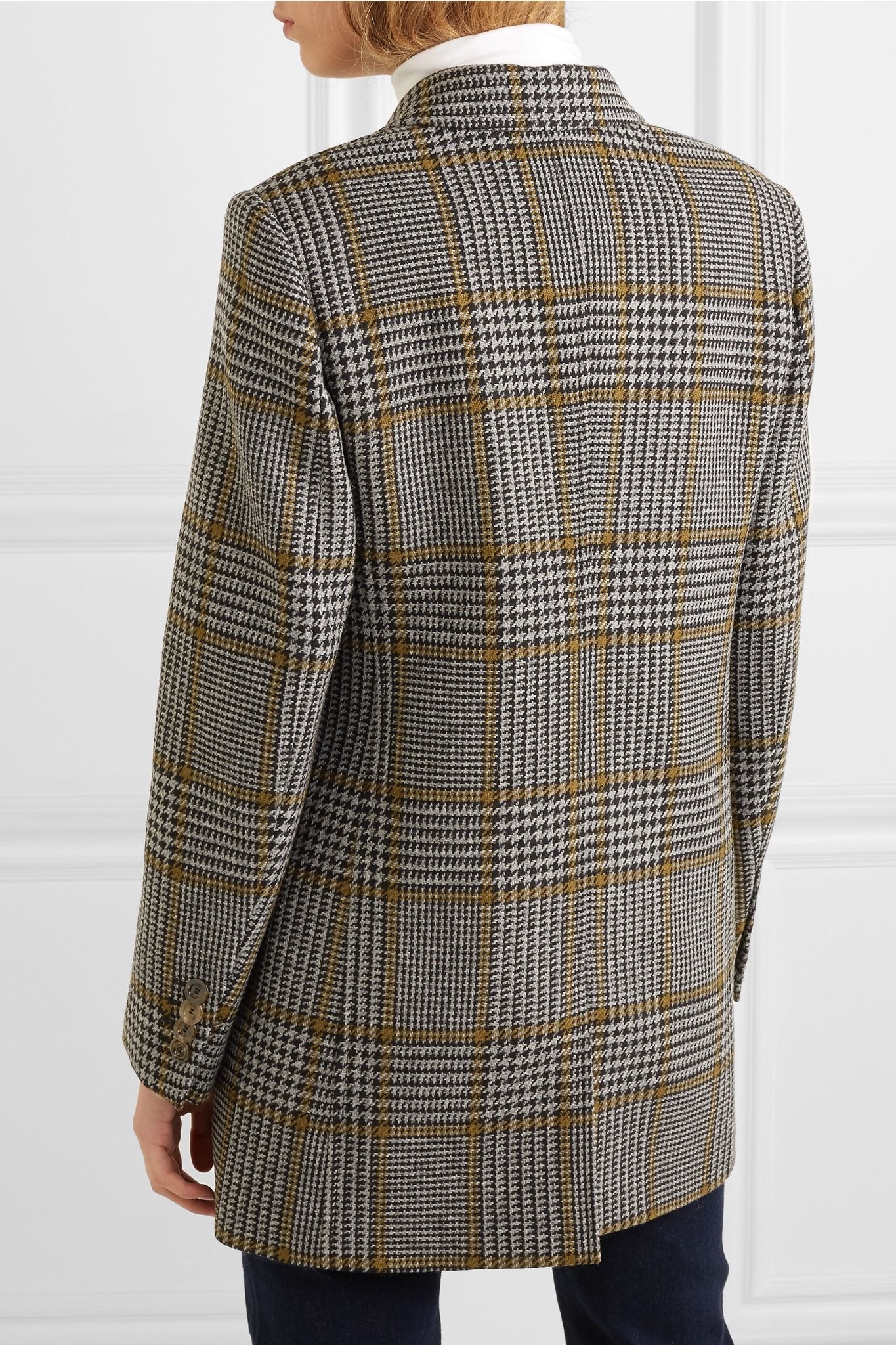 Cape-effect Prince of Wales checked wool-blend blazer - 4