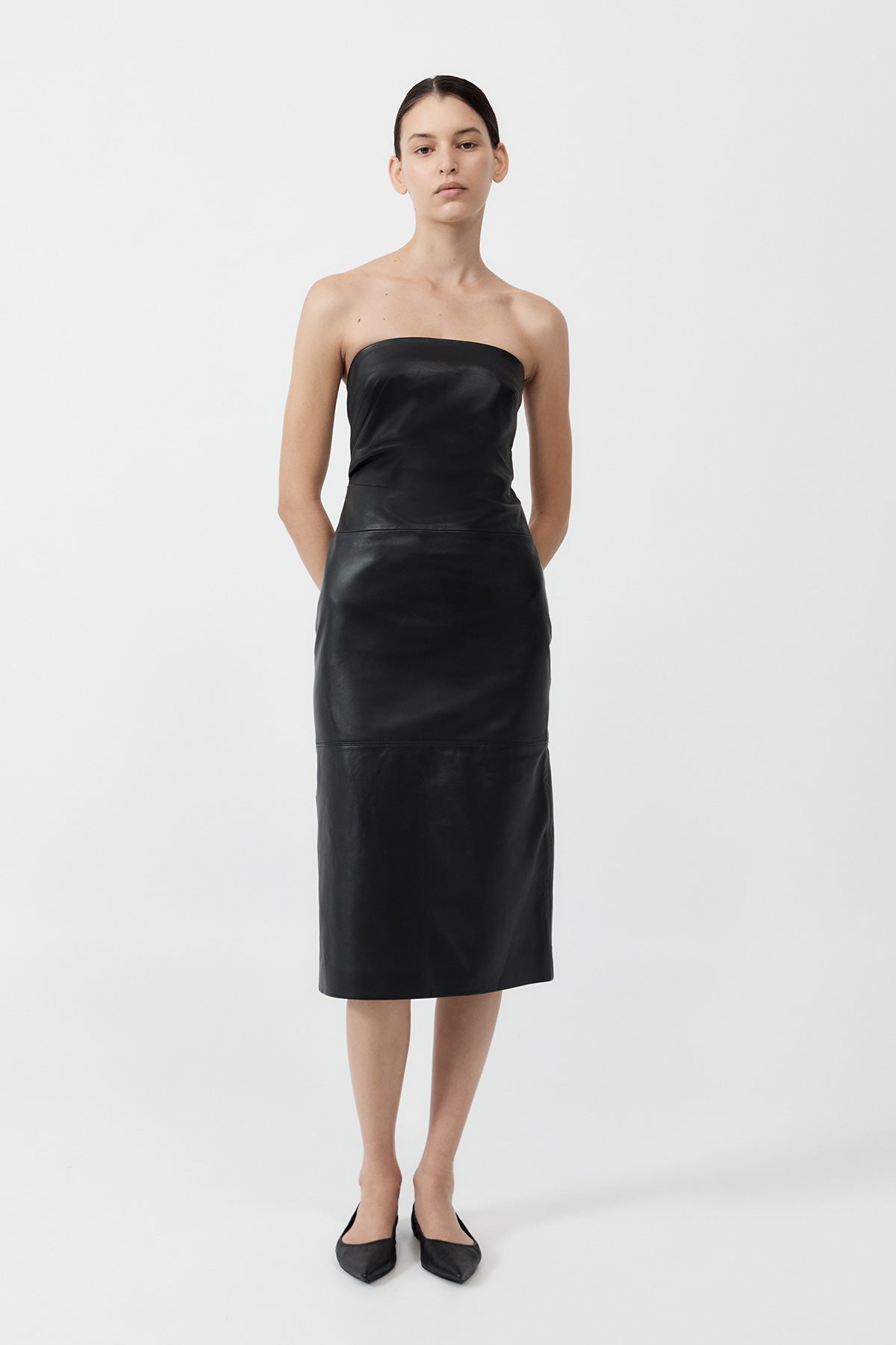 Tuck Detail Leather Dress - Black - 2