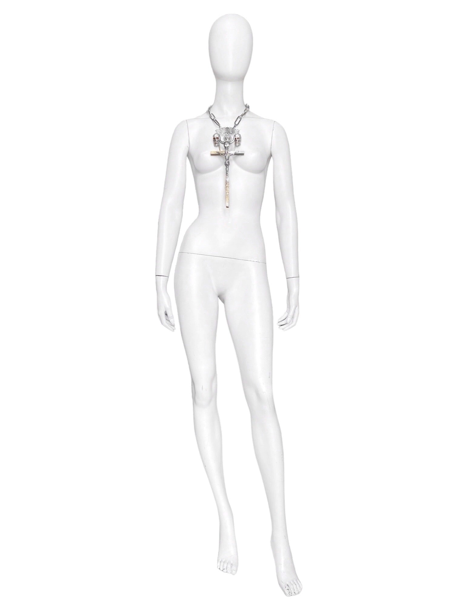 Jean Paul Gaultier 90S Sample 1/1 XXL Silver Crucifix Cross Bull Skull Spiked Chain Necklace - 3