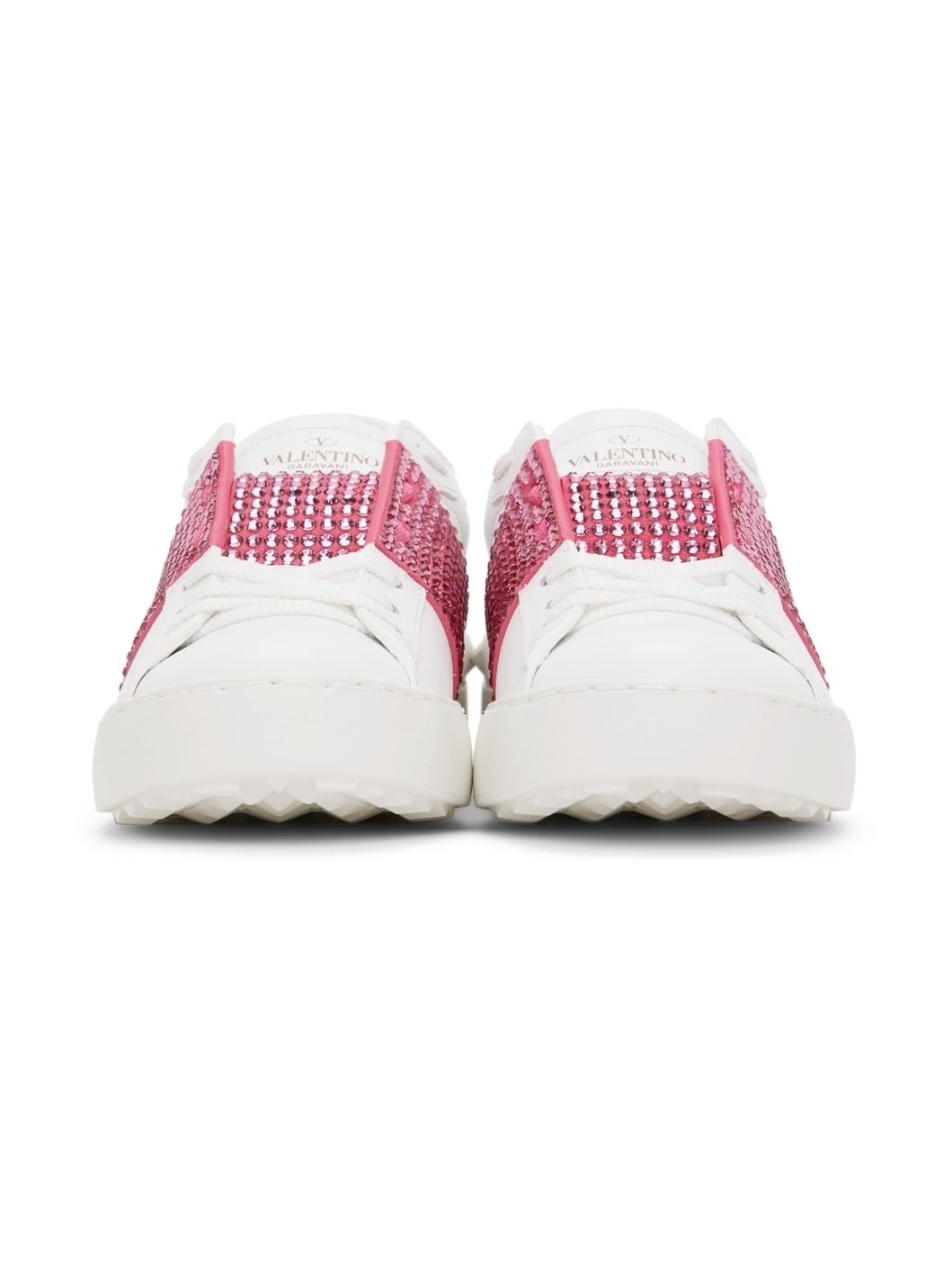 White & Pink Crystal Open Sneakers - 2