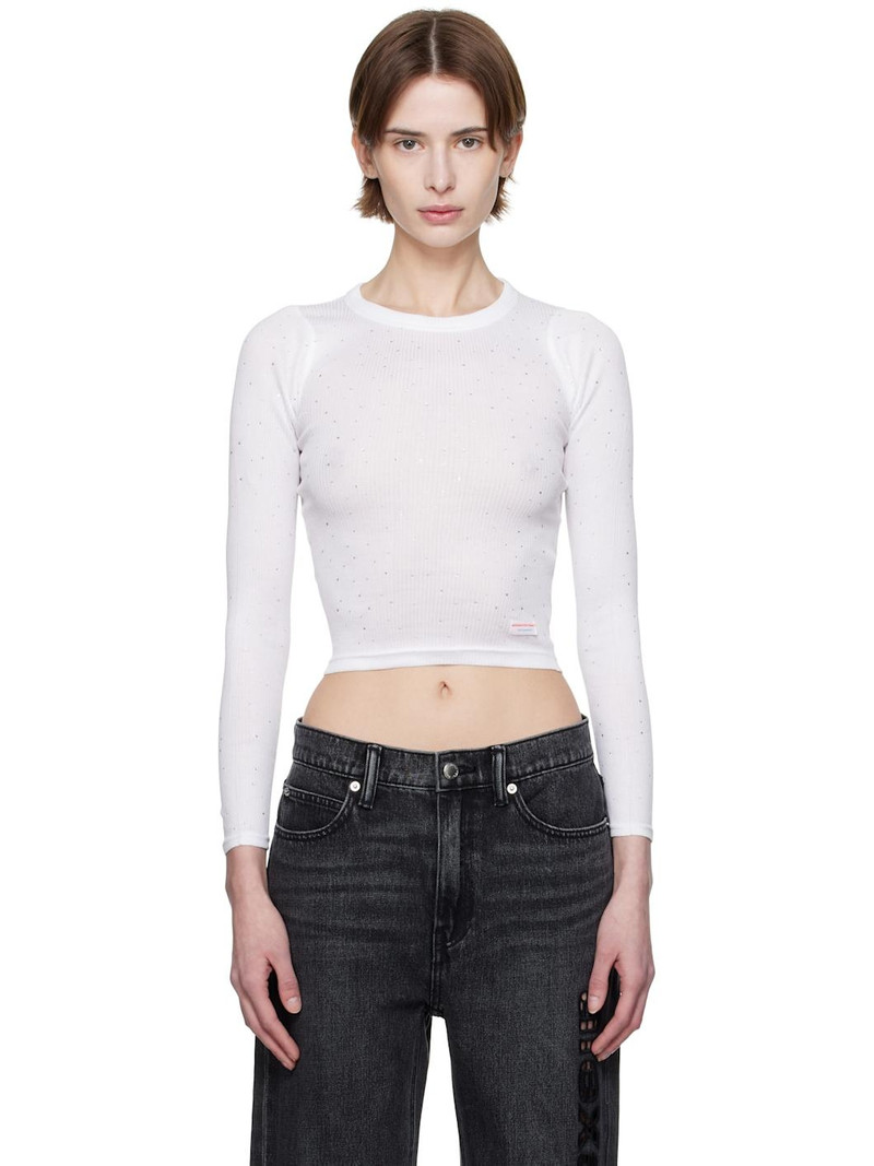 White Crystal Hotfix Long Sleeve Crewneck T-shirt - 1