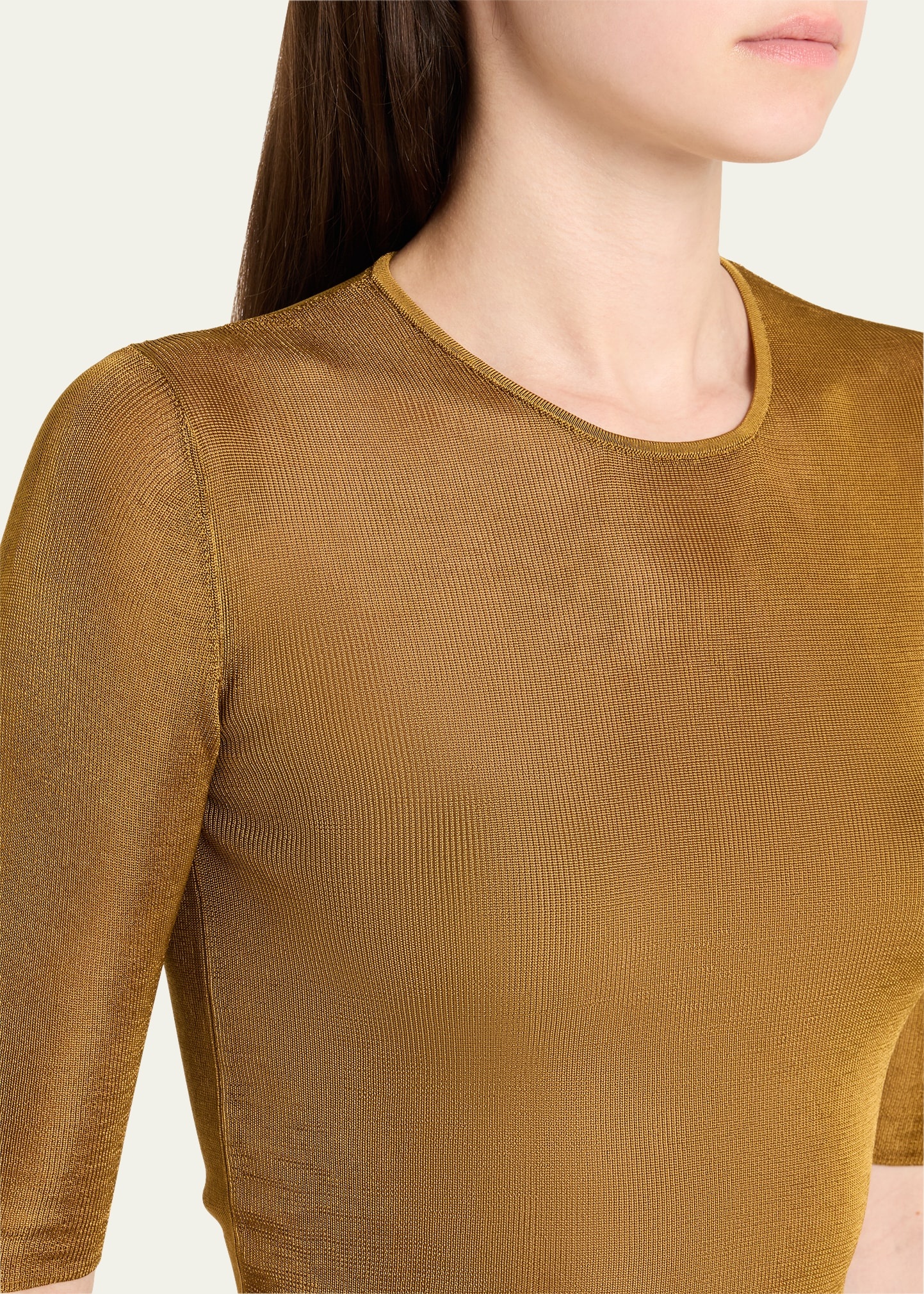 Quarter Sleeve Knit Top with Logo Detail - 5
