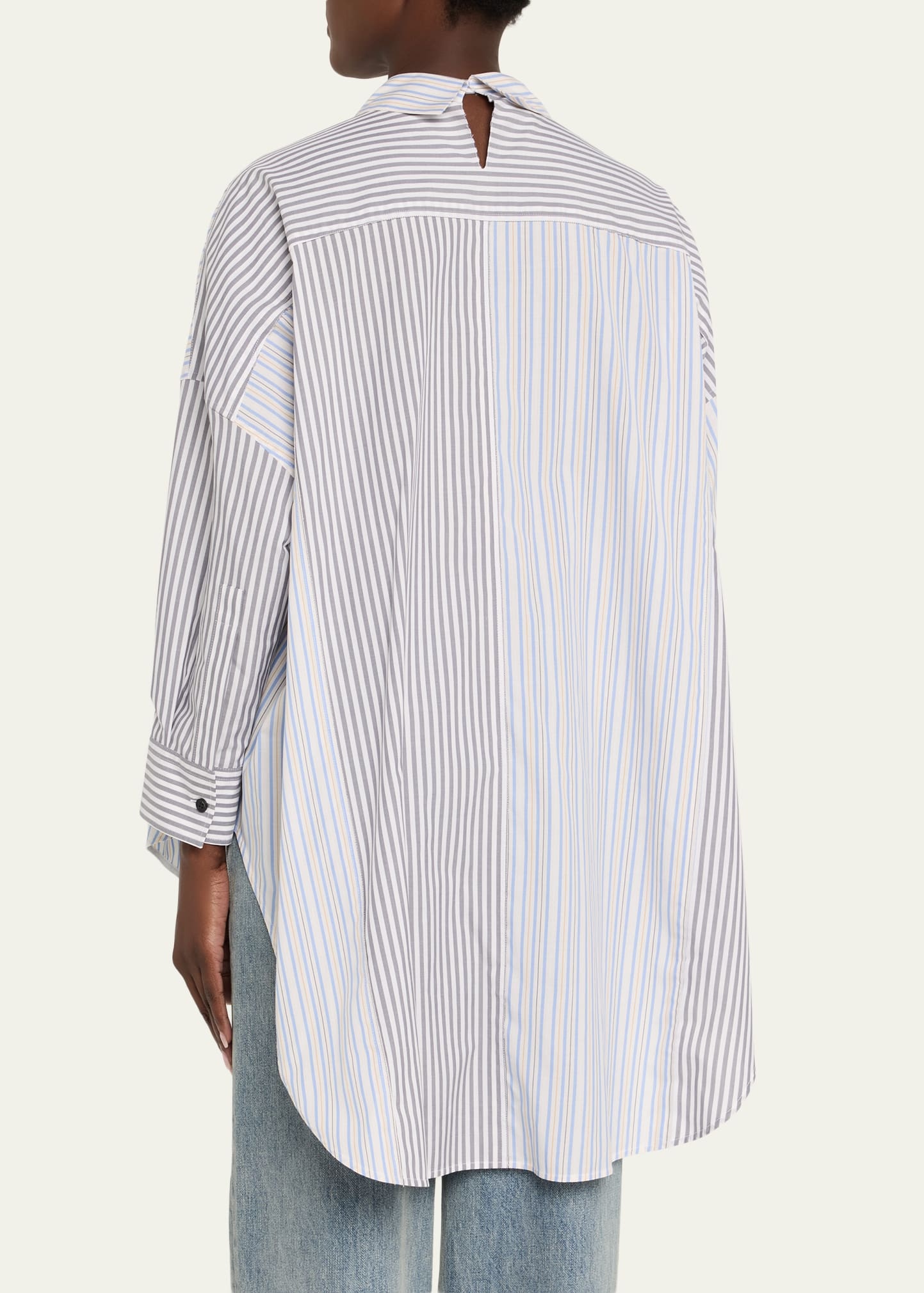 Multi-Striped Oversized Button-Down Shirt - 3