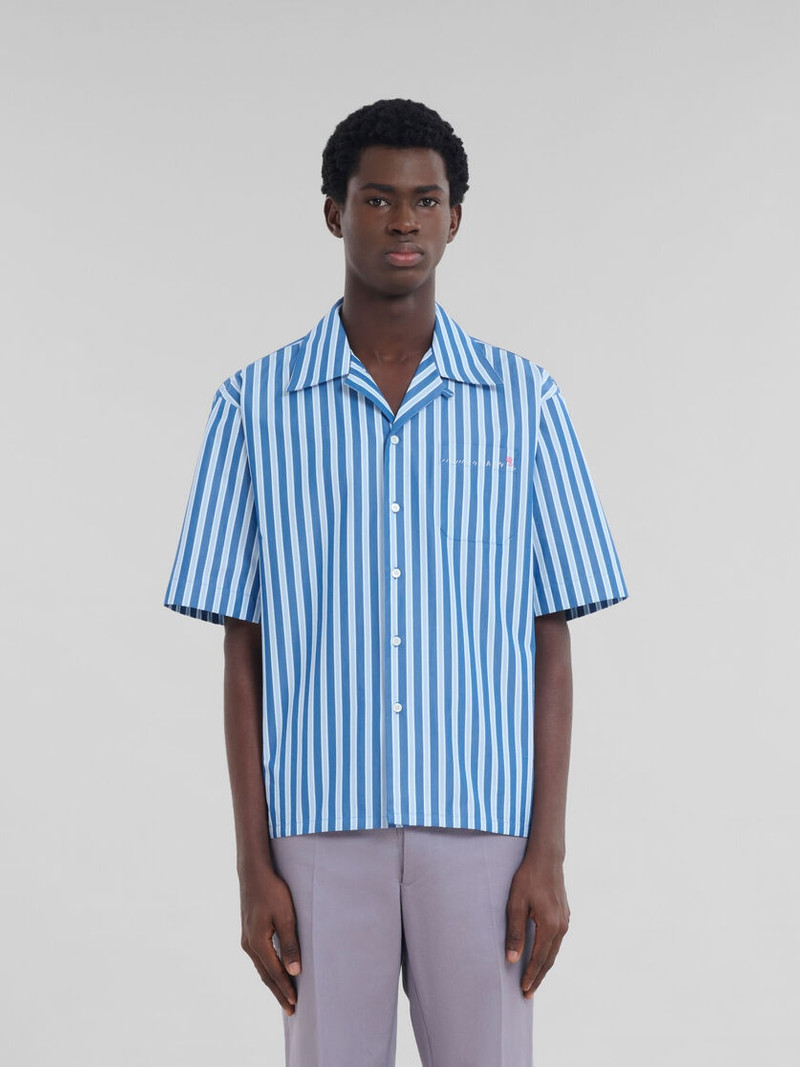 Marni BLUE STRIPED BIO POPLIN BOWLING SHIRT outlook