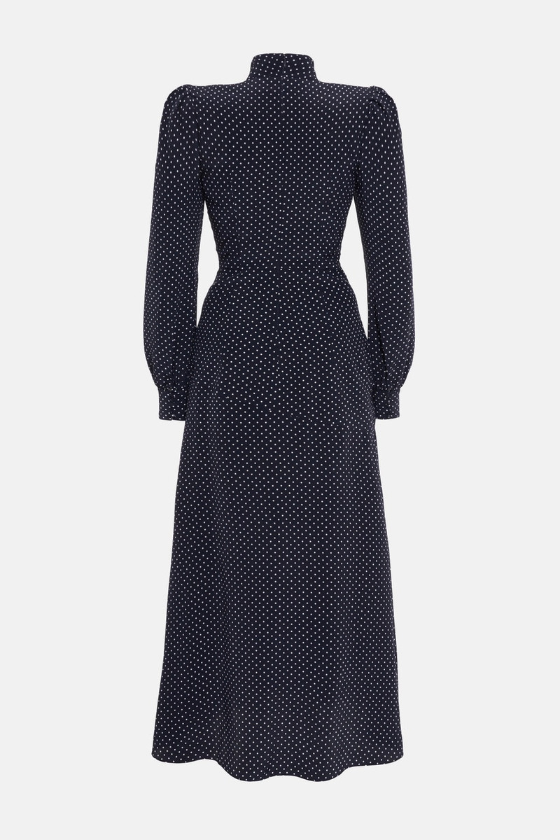 POLKA DOT SILK HIGH NECK DRESS WITH VOLANT 2