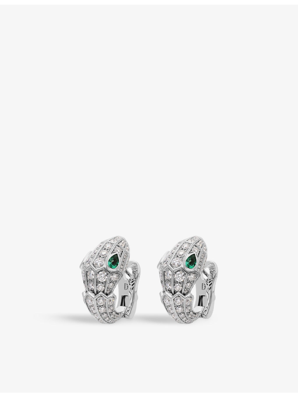 Serpenti Tubolari 18ct white-gold, 3.11ct brilliant-cut diamond and 0.51ct emerald earrings - 2