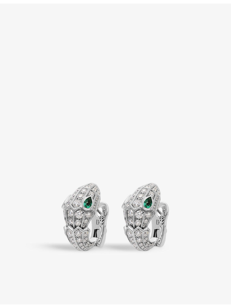 BVLGARI Serpenti Tubolari 18ct white-gold, 3.11ct brilliant-cut diamond and 0.51ct emerald earrings outlook