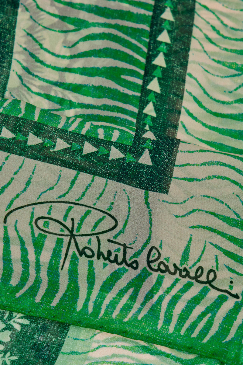 Roberto Cavalli Silk Shawl with Zebra Pattern and Logo outlook