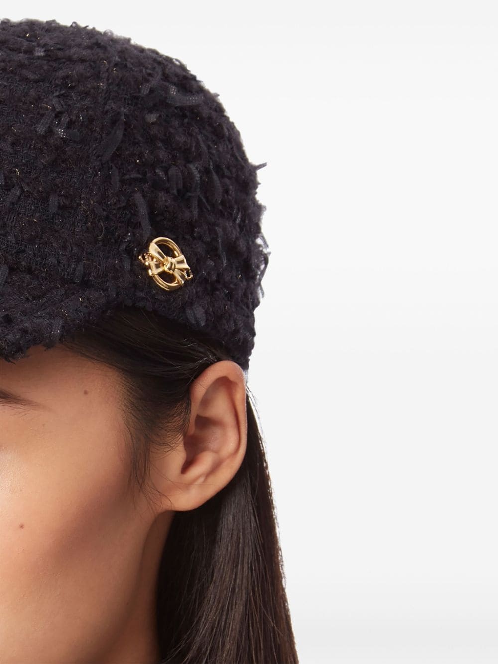 charm-detail tweed baseball cap - 3