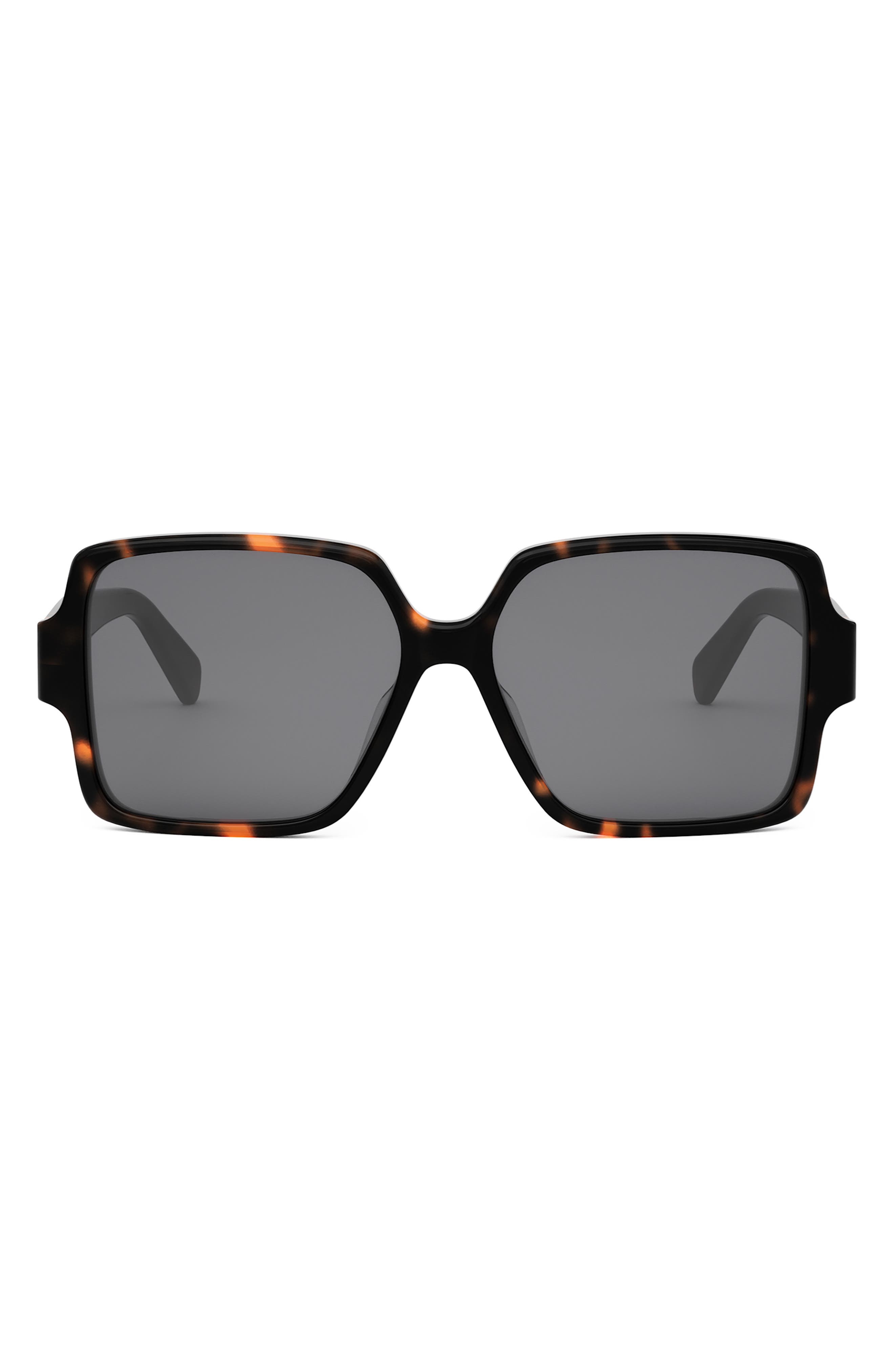 CELINE Triomphe 60mm Square Sunglasses in Dark Havana /Smoke at Nordstrom - 1
