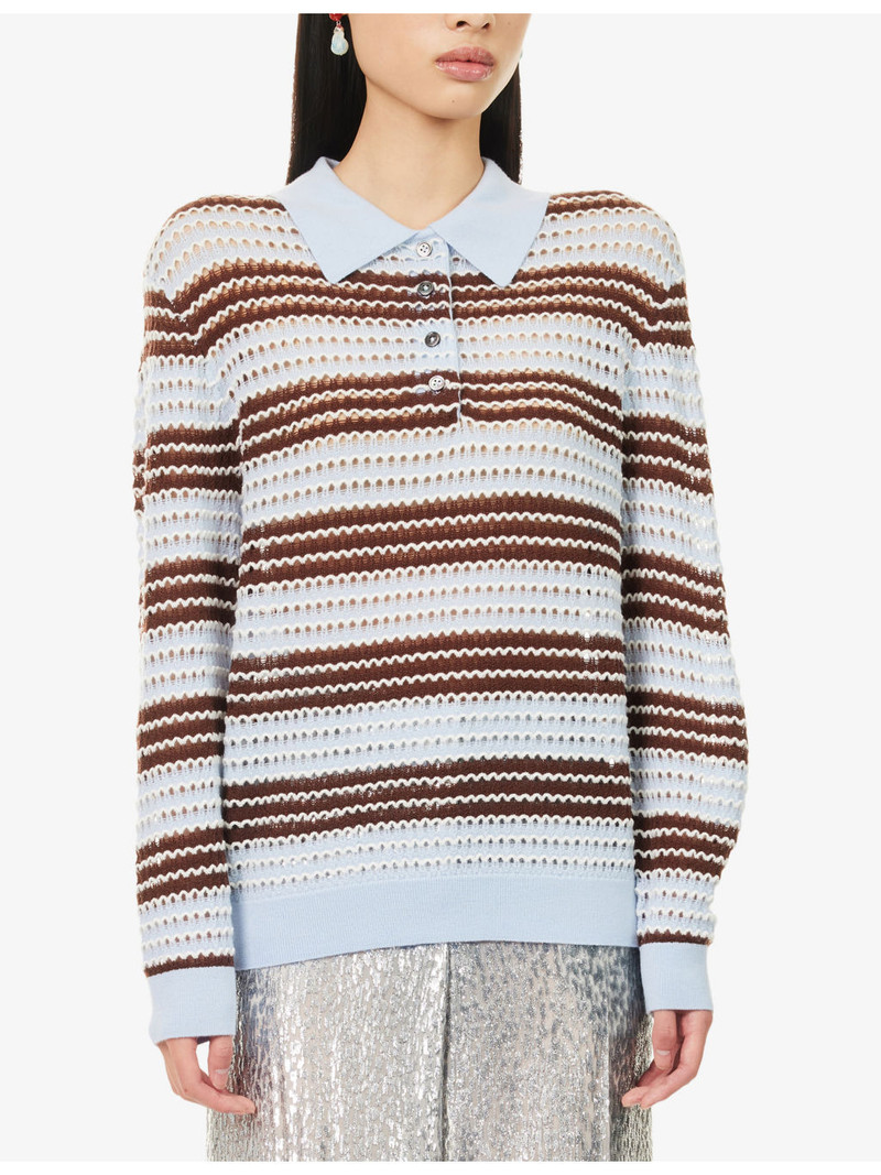 Ryan Striped Crochet-Knit Wool Polo Top 3