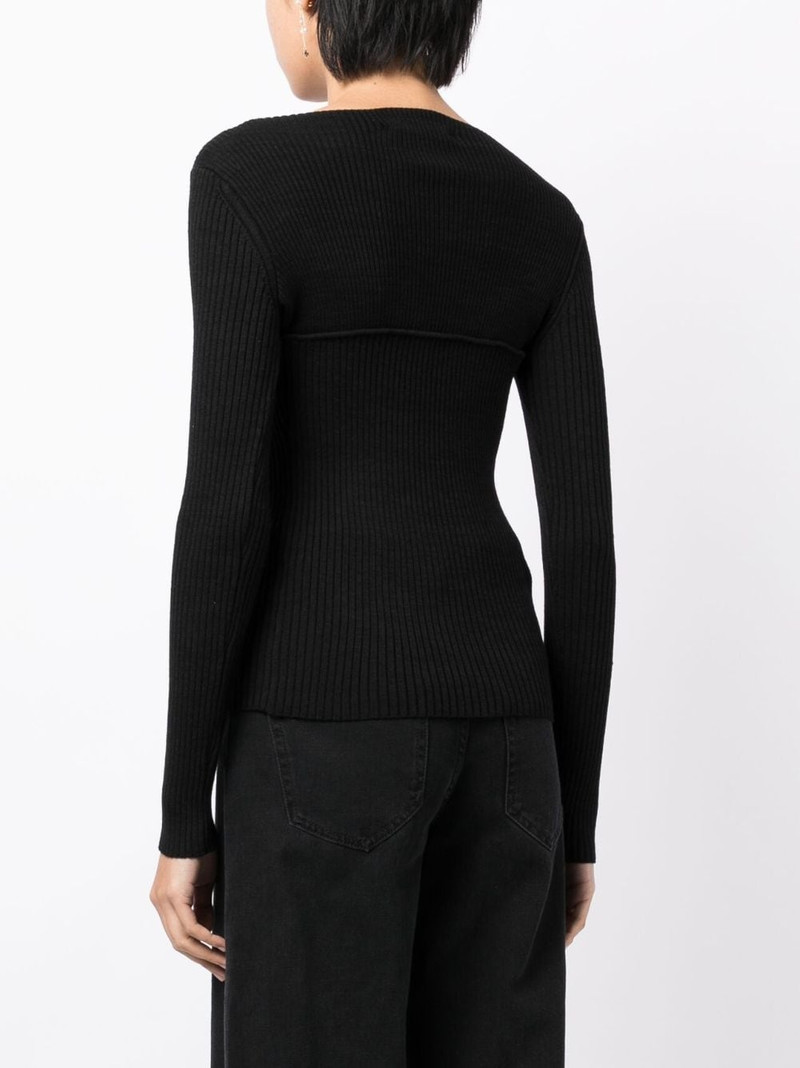 Zilyae slash-neck ribbed top 4
