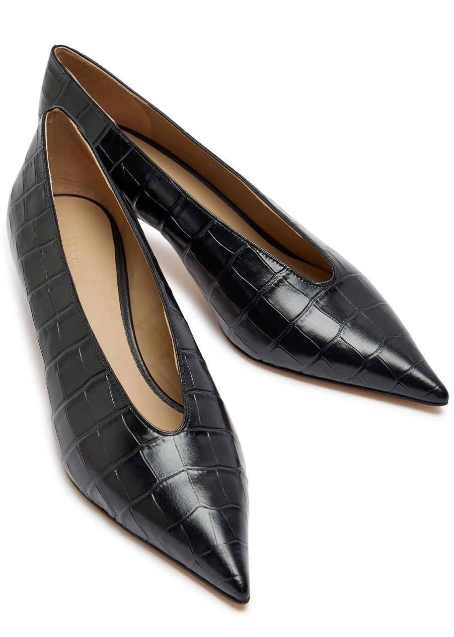 LE Monde Beryl Babouche 40 Crocodile-effect Leather Pumps - 3