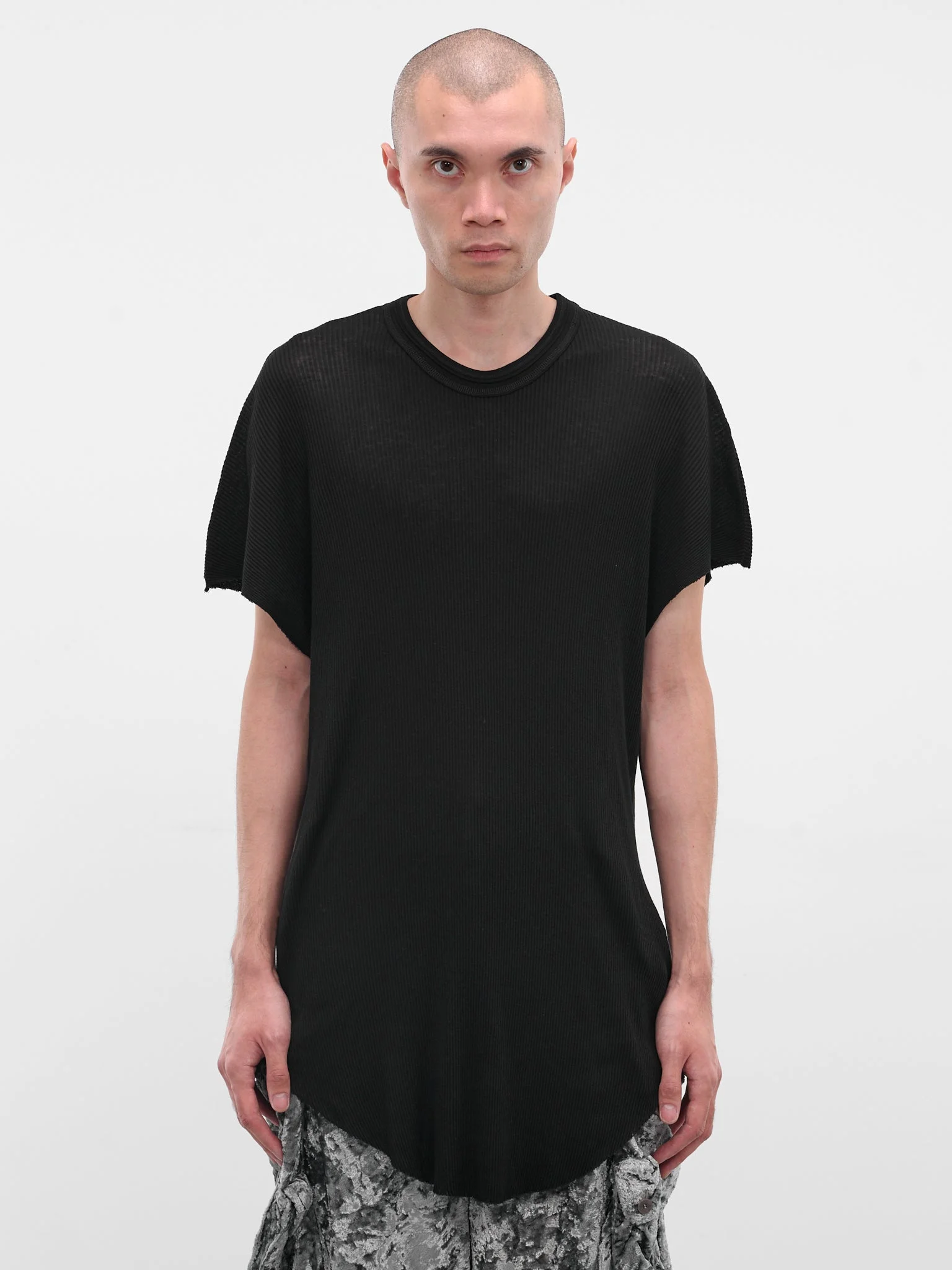 Black Cotton-Silk Ribbed Tee - 1