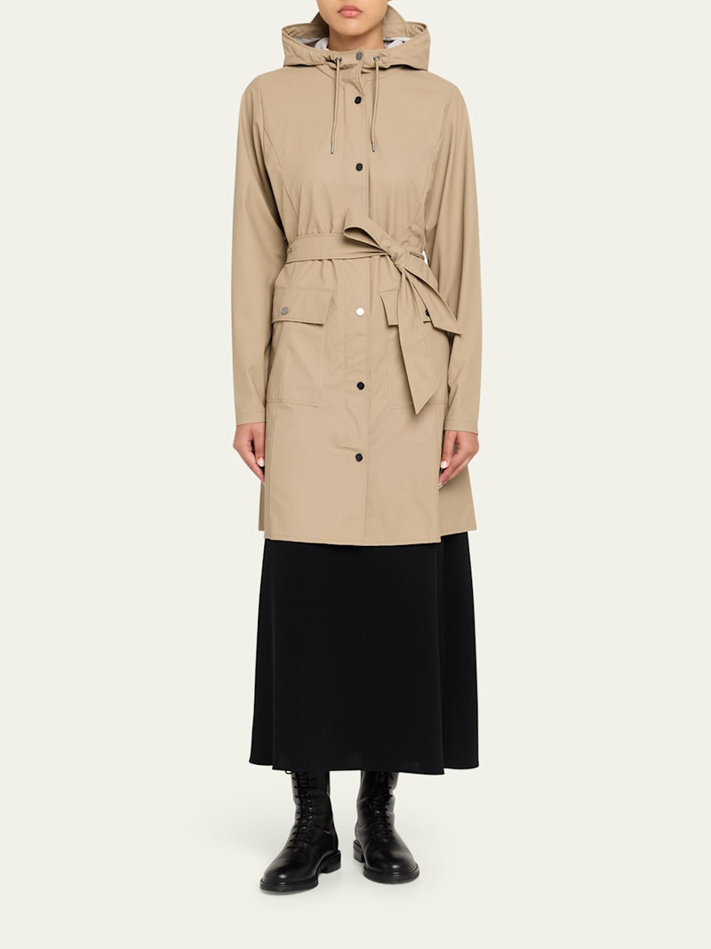 RAINS Curve Belted Trench Coat with Drawstring Hood outlook