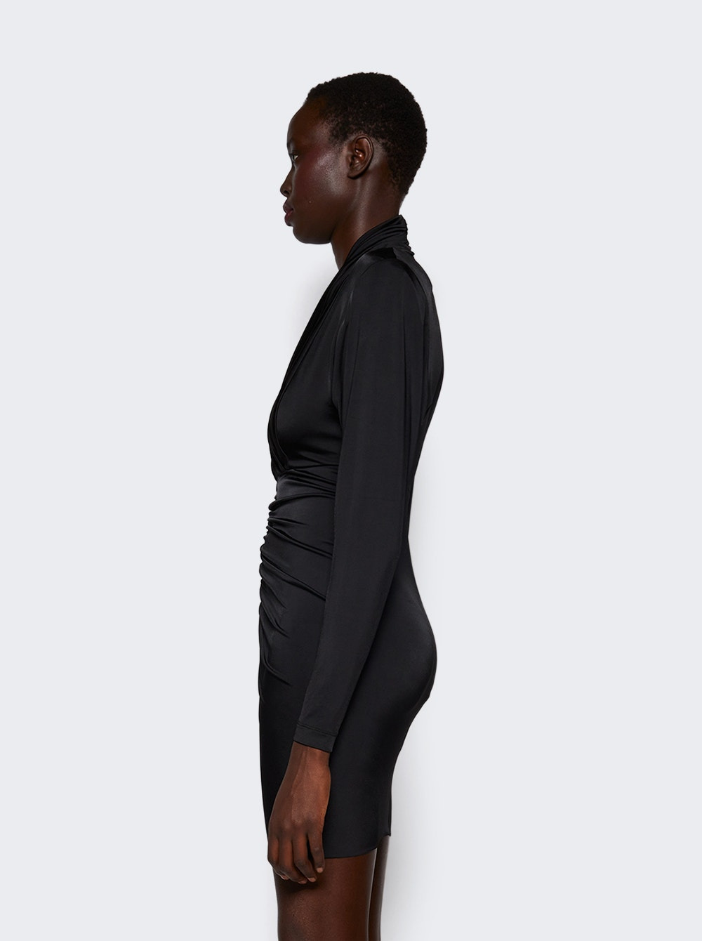 Long Sleeve Ruched Mini Dress Black - 4