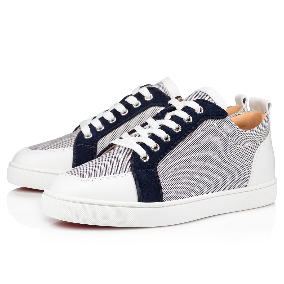 Christian Louboutin - Louis Junior Spike-embellished Cotton Trainers - Mens - Navy Grey