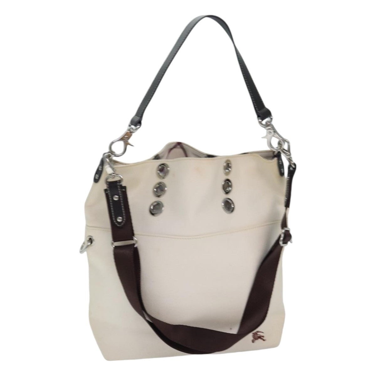 Burberry Blue Label Shoulder Bag Canvas White Brown Silver - 1