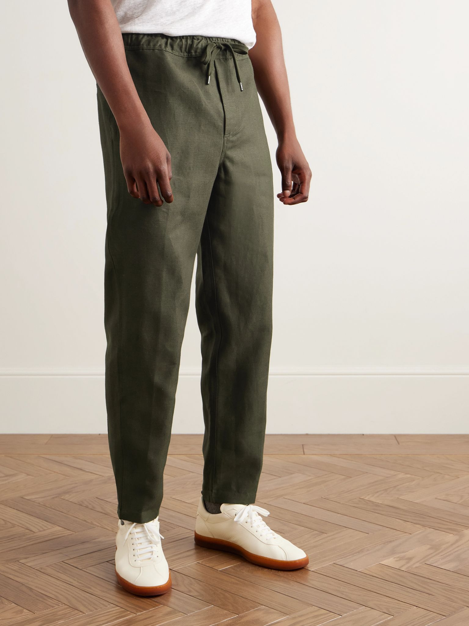 Sydney Slim-Fit Linen Drawstring Trousers Green - 3