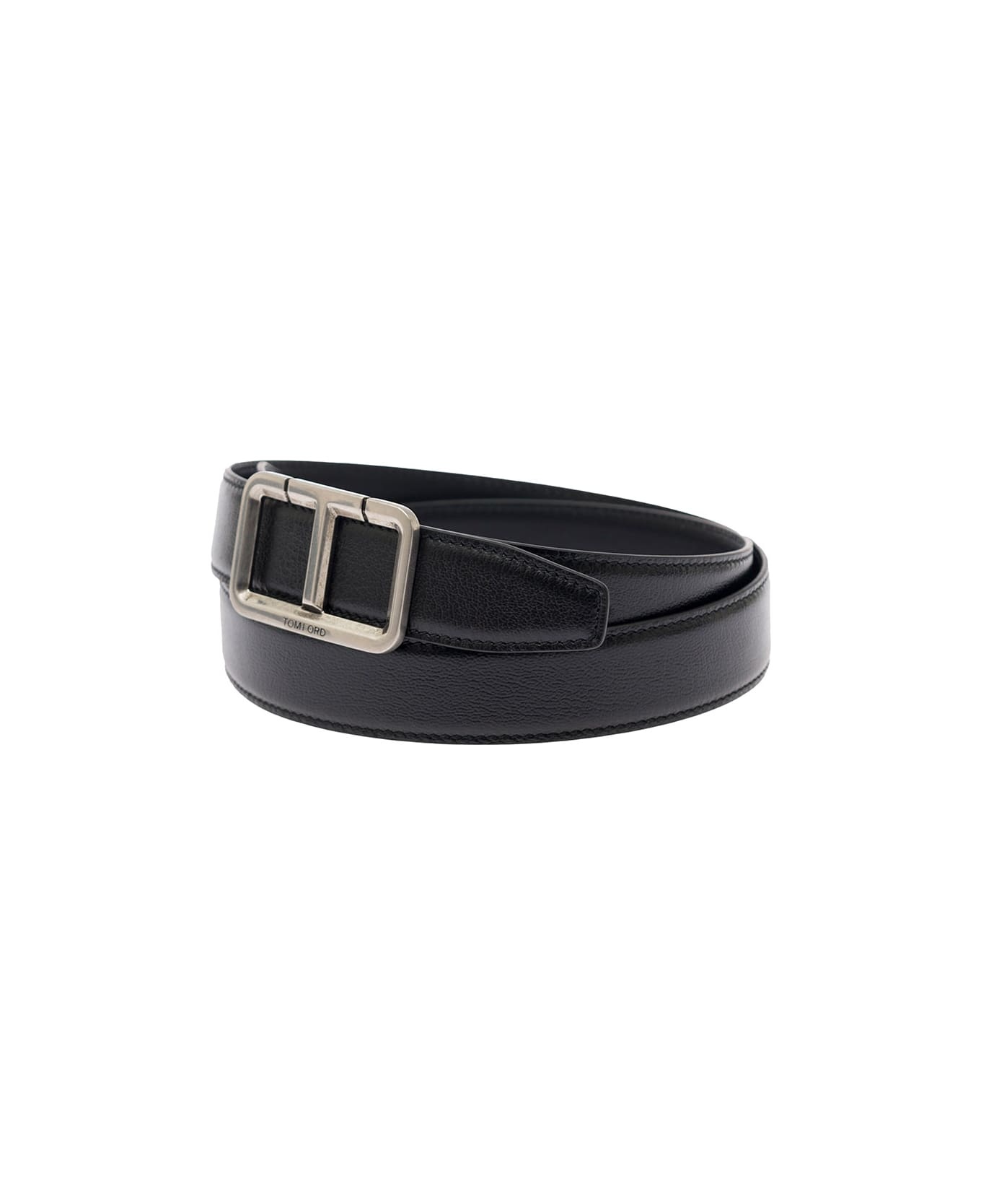 Black Belt With T Buckle In Smooth Leather Man - 2