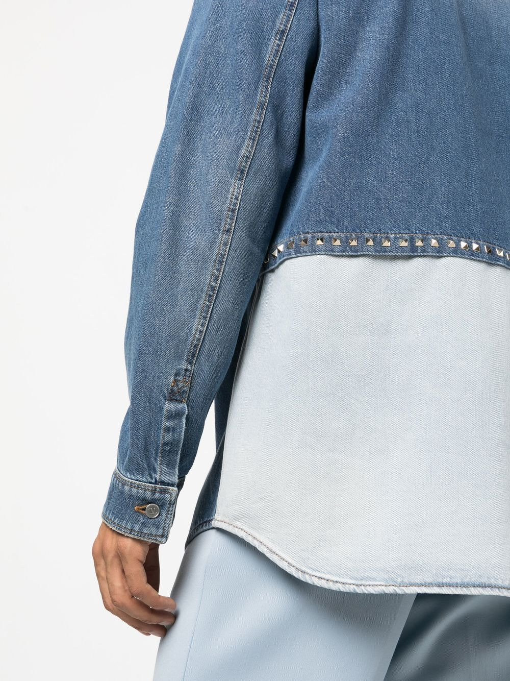 Rockstud layer-design denim shirt - 5