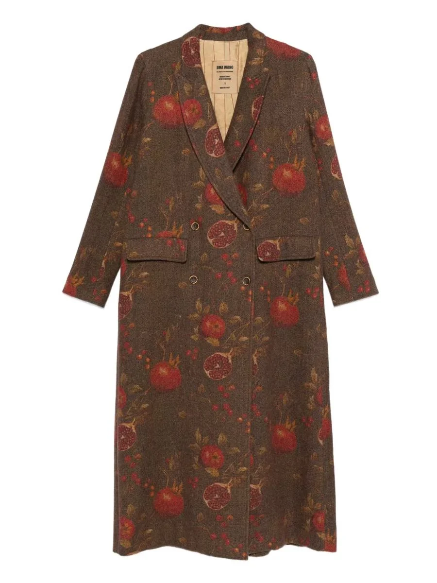 Uma Wang Double-Breasted Coat With Pomegranate Print - 1