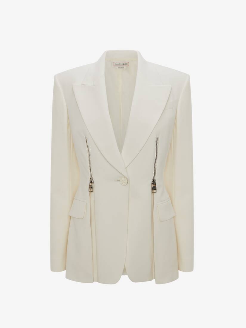 Zip Peplum Wool Jacket in Bone - 1