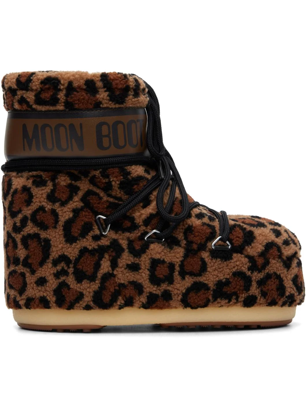 Brown Icon Low Leopard Print Fleece Boots - 1