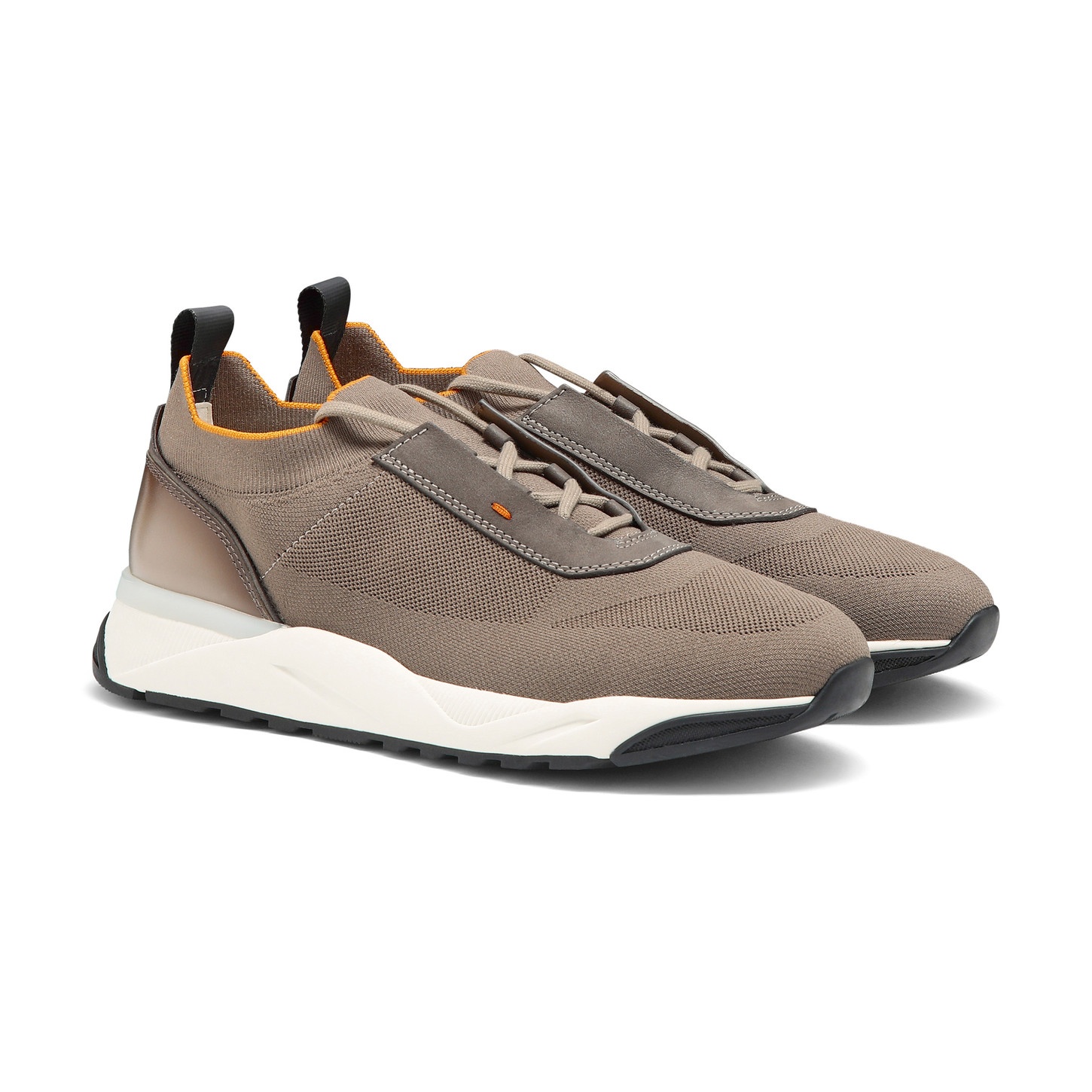 Men's beige stretch knit and leather sneaker - 2