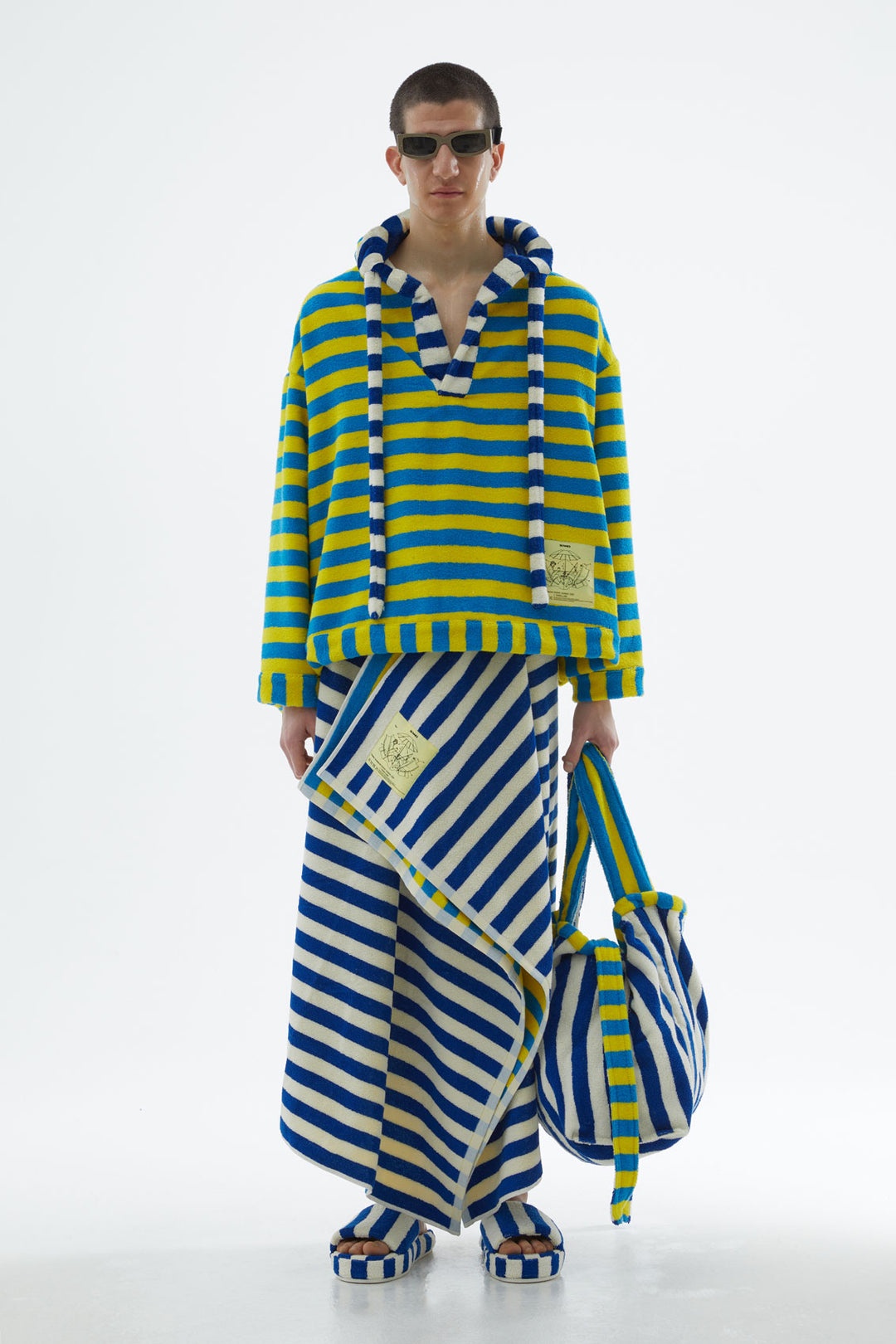 AZURE AND YELLOW STRIPED BEACH HOODIE - 5