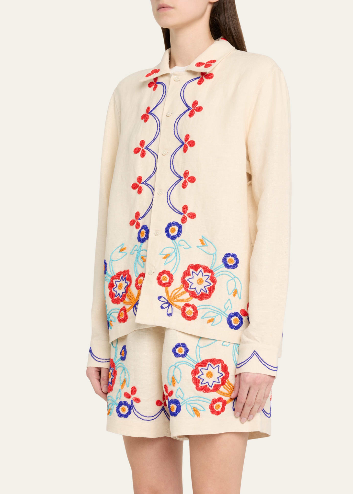 Beaded Garden Party Linen Shirt - 4