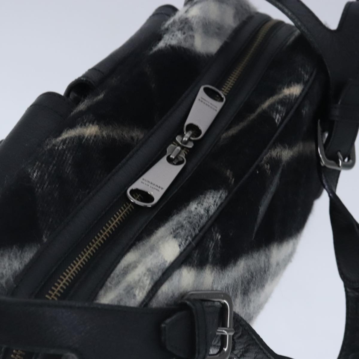 Burberry Nova Check Blue Label Shoulder Bag Wool Leather Black - 6